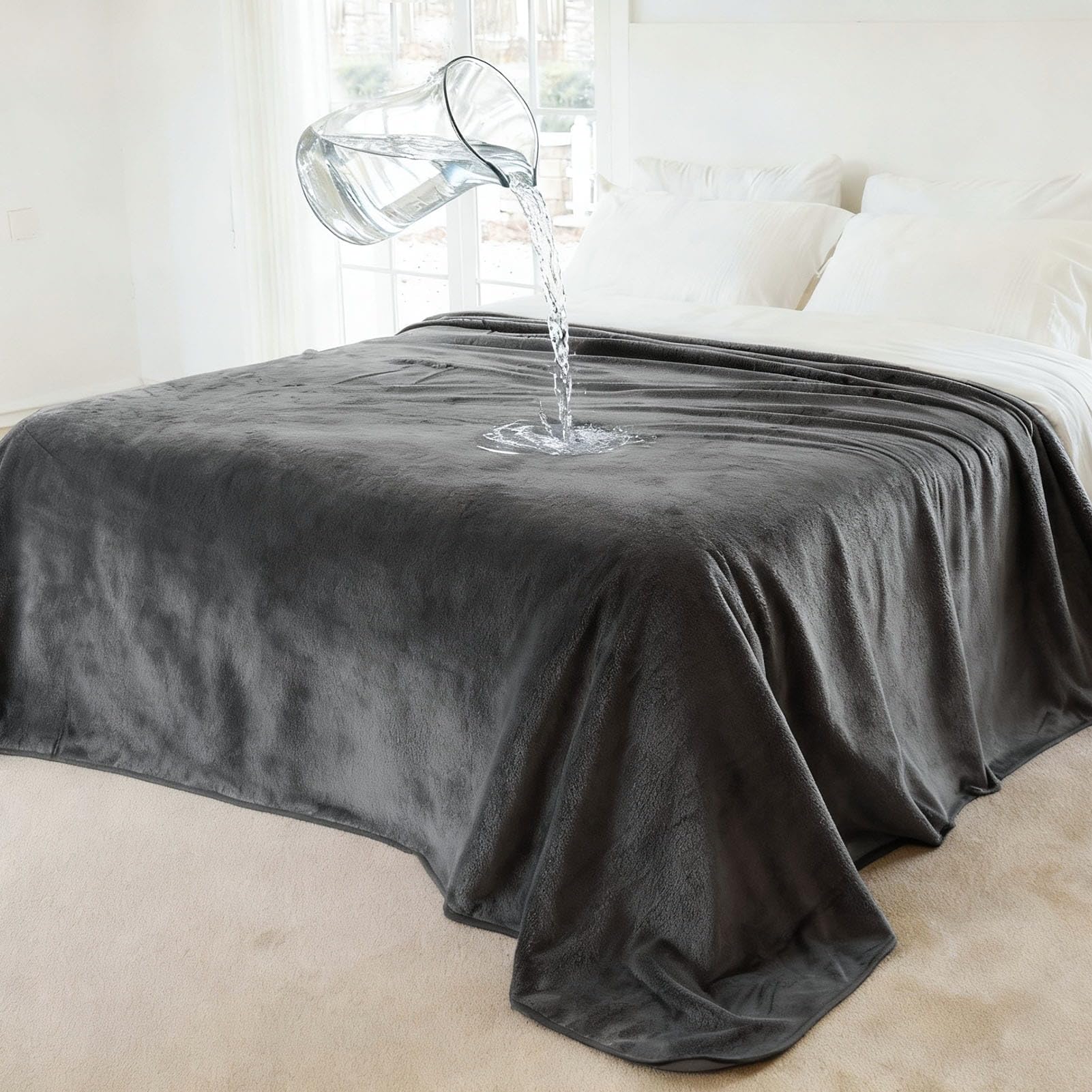 NANPIPER 100% Waterproof Blanket, Reversible Fleece Love Blanket, Spill-Proof Dog Throw for Camping, Travel, Dark Grey/Light Grey 60x80 inches