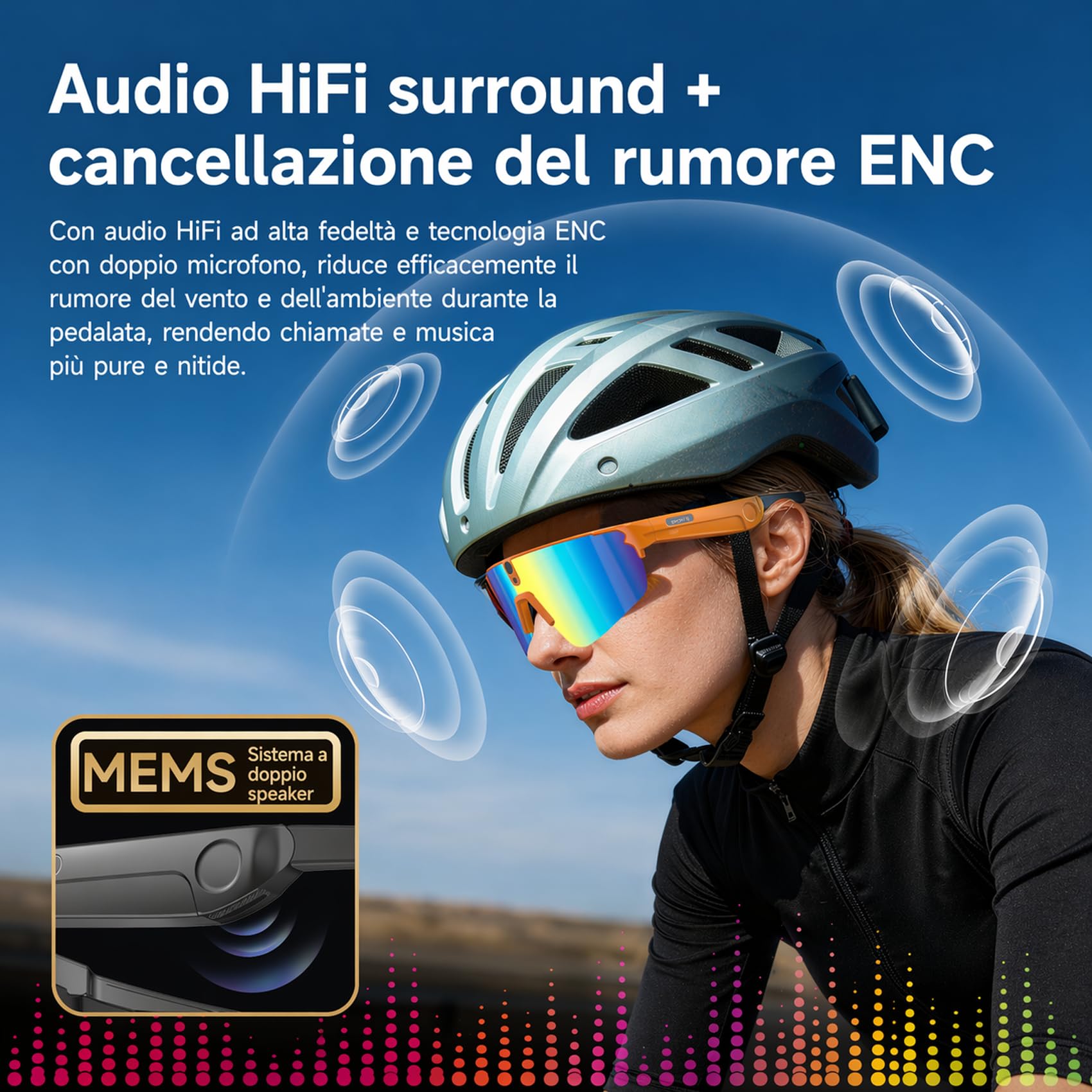 SINOTE'CA Occhiali Smart AI per Ciclismo, Smart Glasses con Fotocamera 8MP, Video HD, Stabilizzazione a 6 Assi, WiFi, Bluetooth 5.4, Audio Open-Ear, Traduzione in Tempo Reale, UV400, Uomo Donna