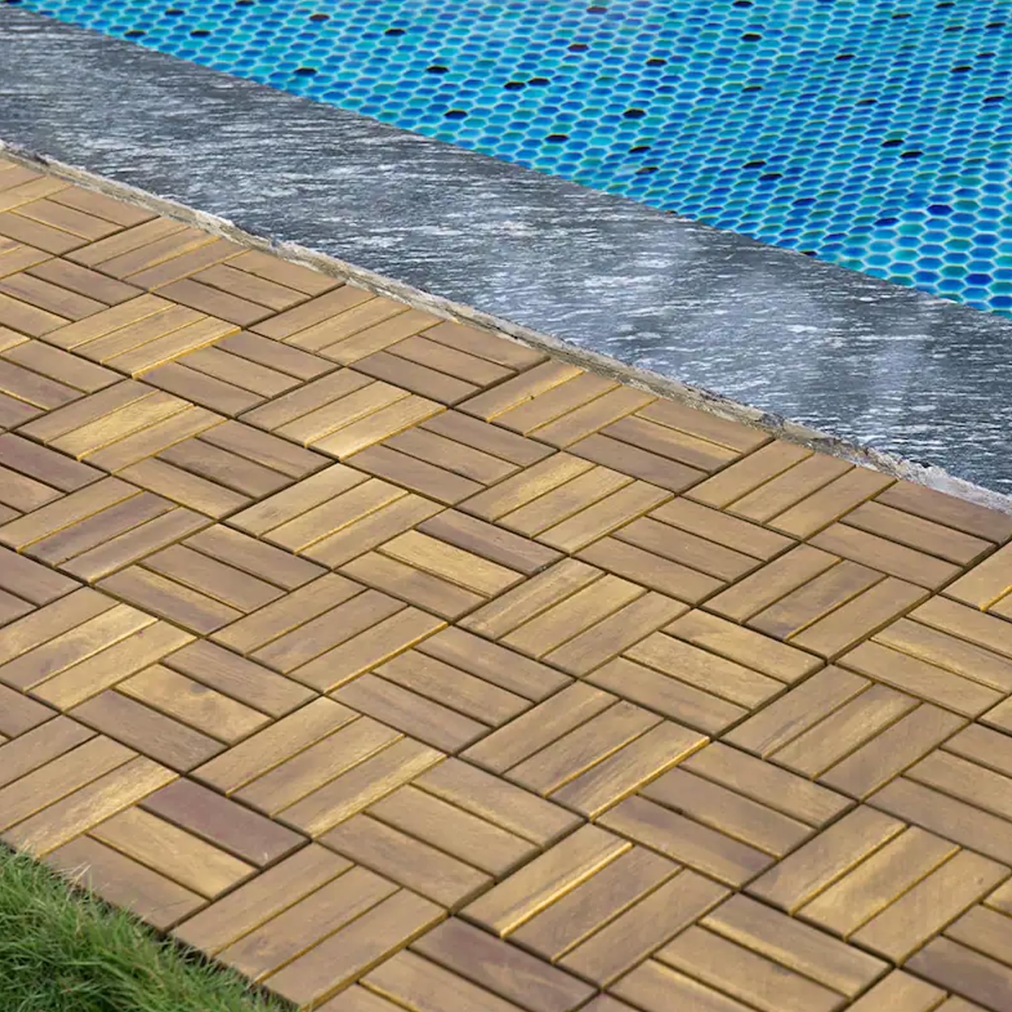 Baldosas de Madera de Acacia para Terraza 30x30cm Losetas Placas con Red de Drenaje de Plástico Resistentes a Intemperie Juego de 11 Revestimientos para Suelo de 1m² Exterior Balcón (Tipo B)