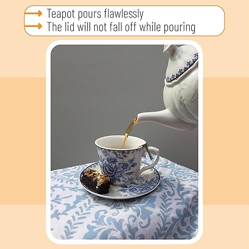 Miniatura 4 de BTT- Juego de té Blue Dream, tazas de té (8 onzas), tetera (48 onzas), juego de crema y azúcar, caja de regalo, juego de té de China, servicio de