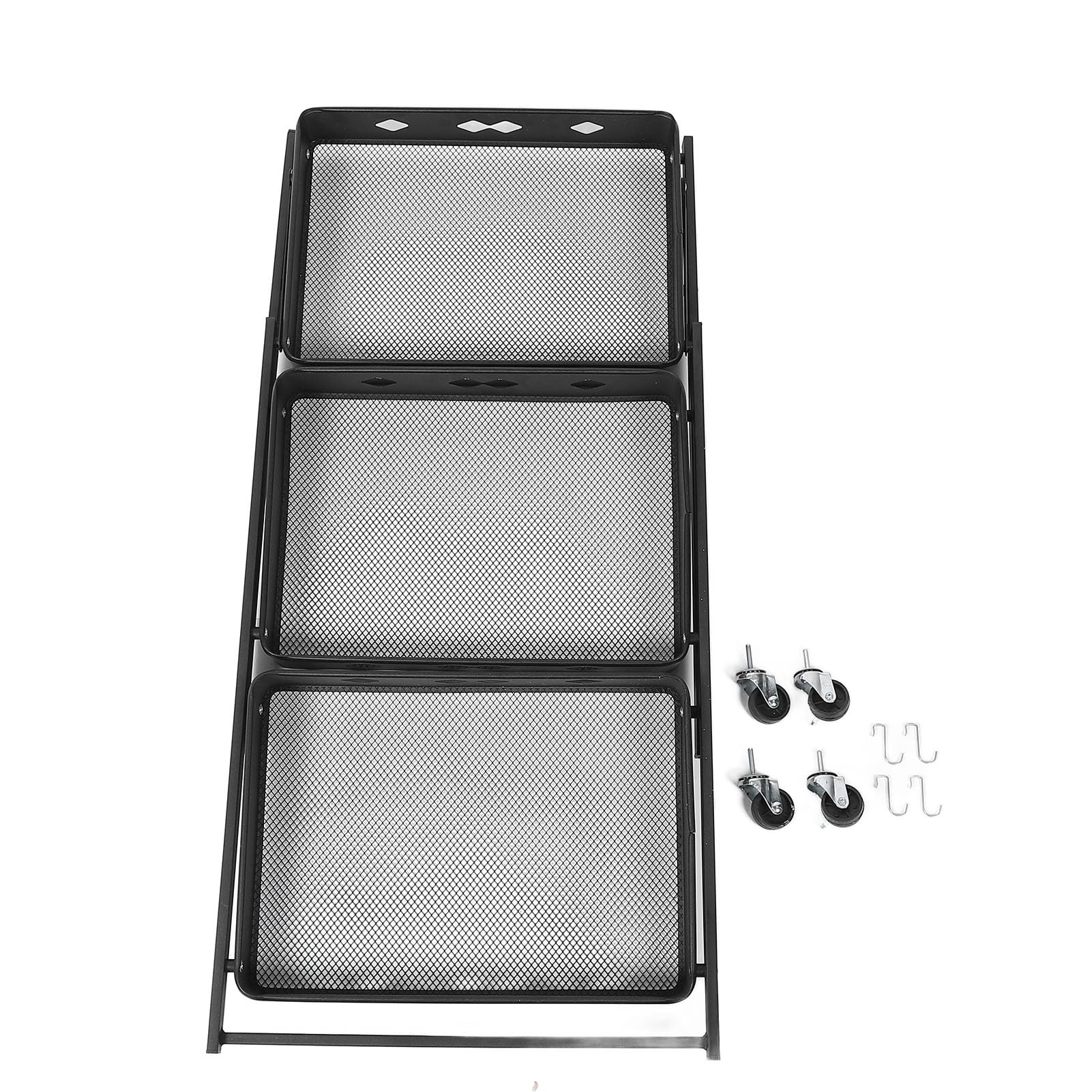 Tnfeeon Carro Rodante de 3 Niveles, Carro de Almacenamiento Móvil de Acero Al Carbono con 4 Estantes Profundos, Organizador de Servicios Públicos Plegable con Ruedas para Cocina, Baño, Lavandería,