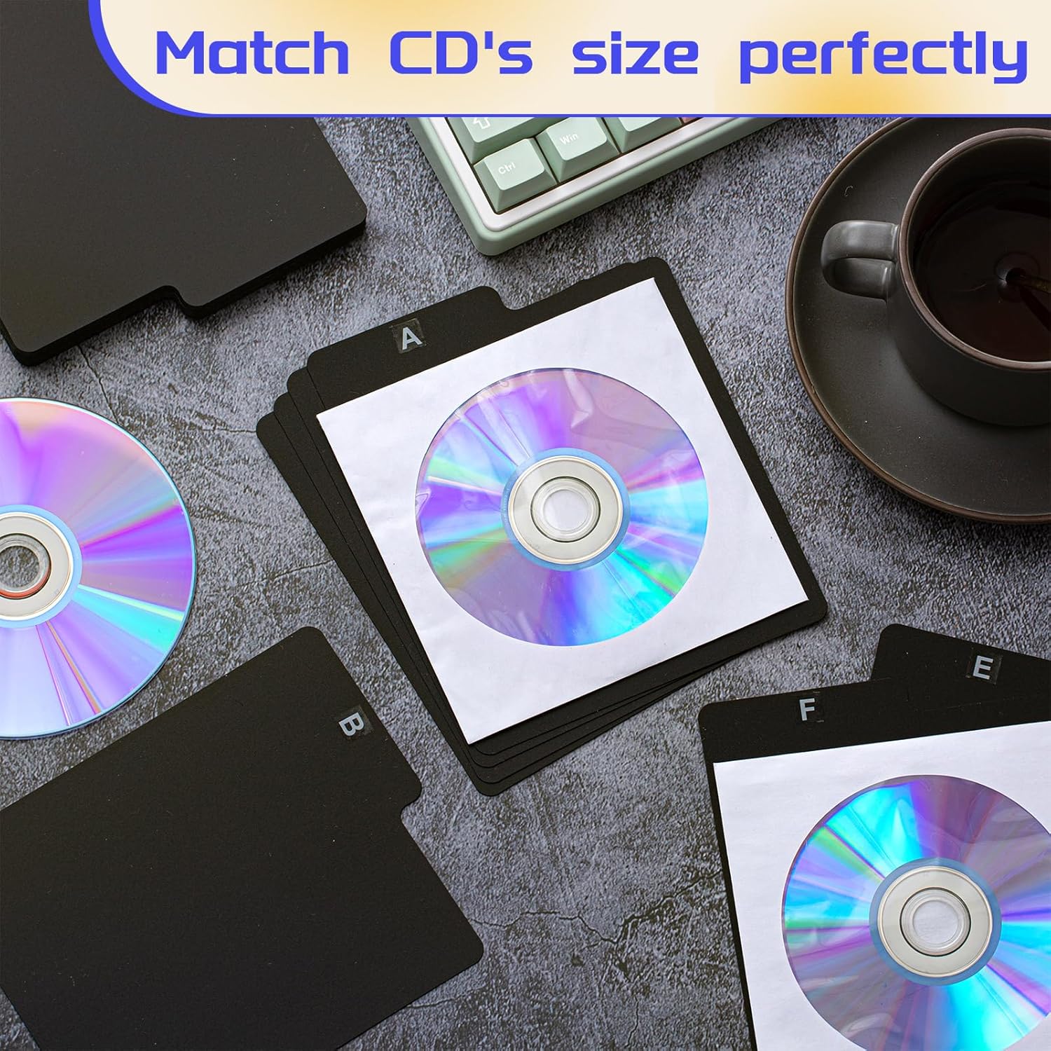 Skyygemm 100 Pcs Cd and DVD Dividers with Tabs, Black Vinyl, 5 x 5.5 Inch Polypropylene Organizer with Alphabet Letter Stickers for Cd, DVD, Record Storage, Home, Classroom, Library, Office, Crafting