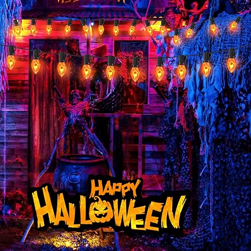 Miniatura 6 de Couah Tira de luces de llama parpadeante de Navidad con 27 bombillas de llama naranja transparente C7 (2 de repuesto), tira de luces de Navidad