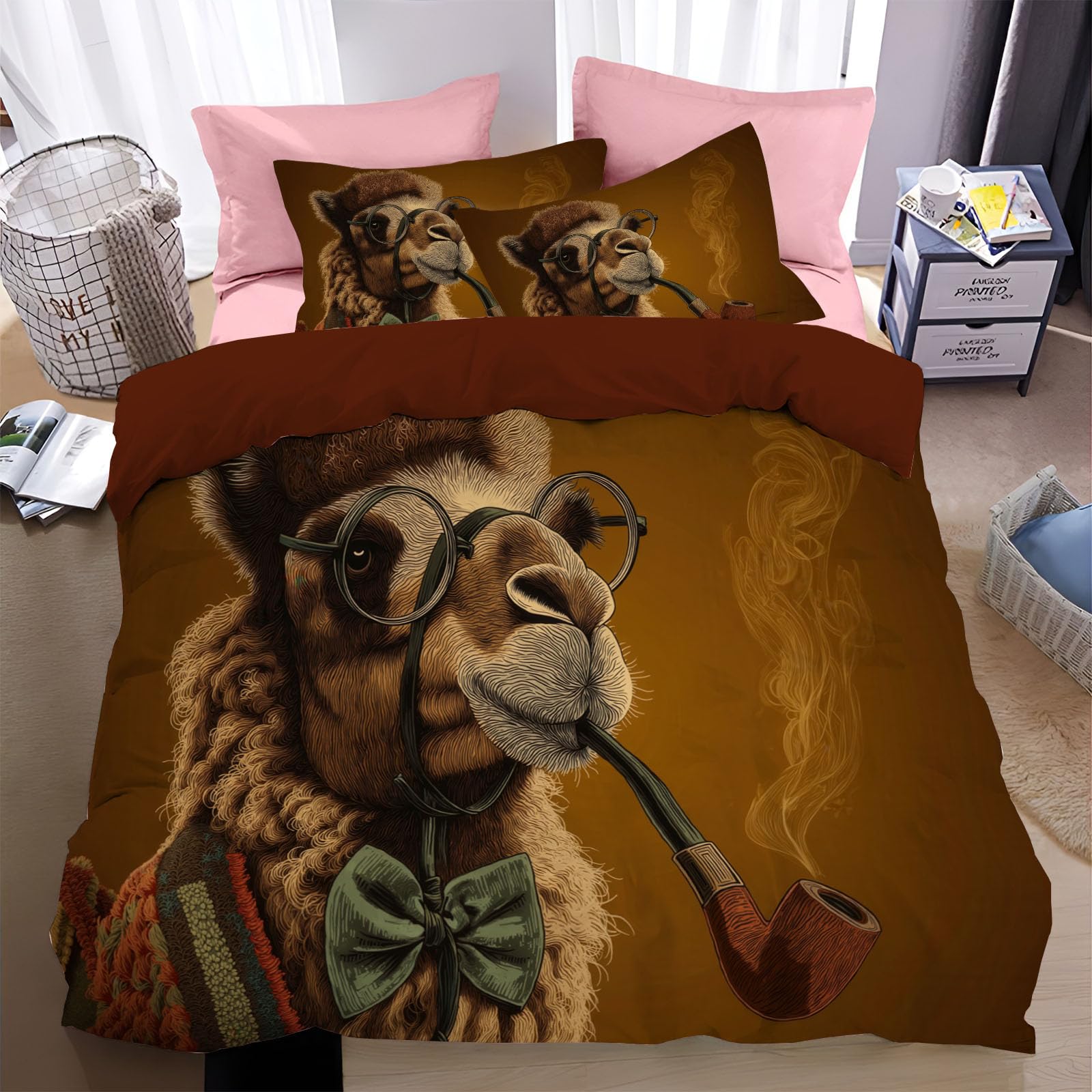 Housse de couette 200x200cm motif vieux chameau linge de lit adulte