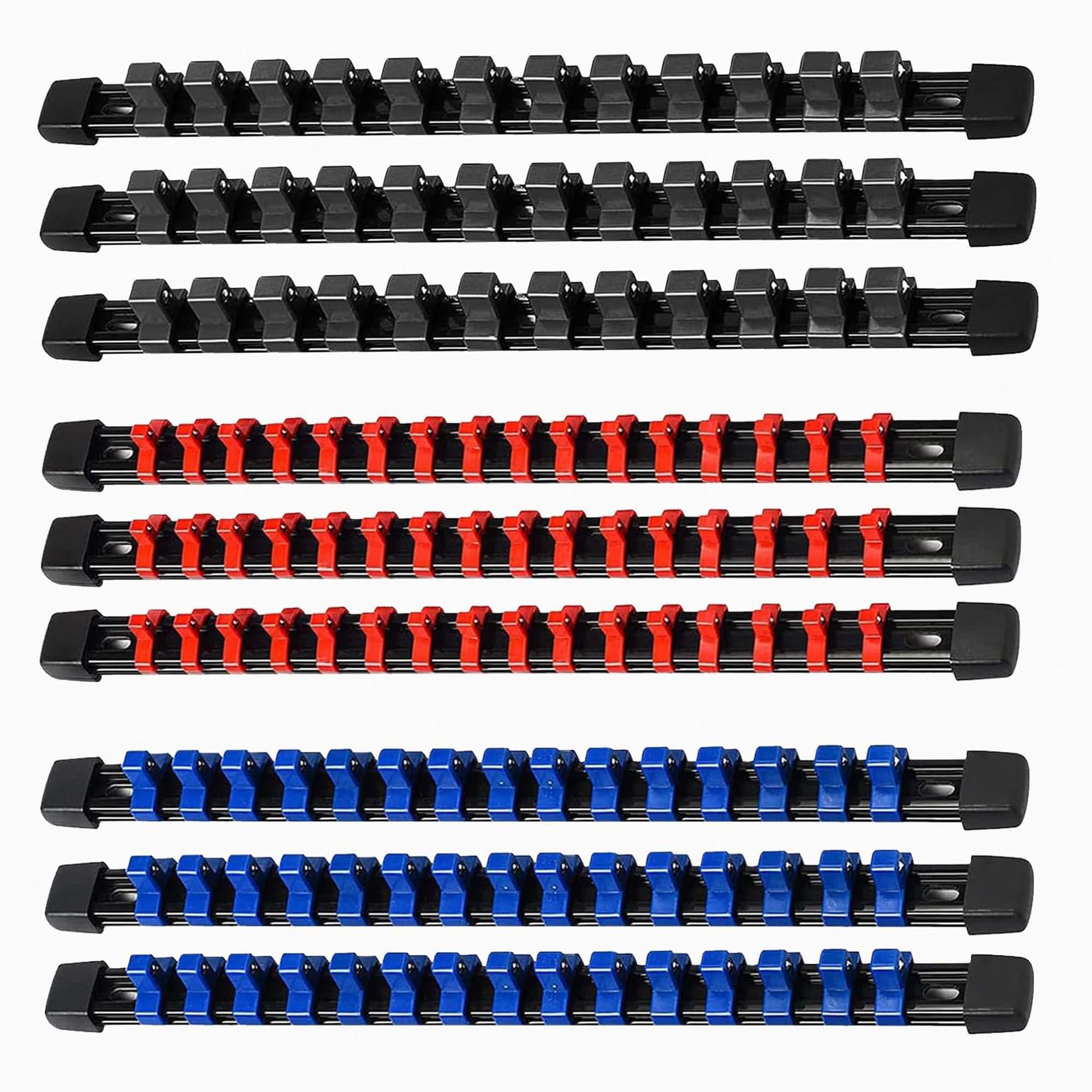 9 Pcs Kit Organizzatore di Bussole: Socket Organizer 129 Clips, Supporto Porta Chiavi a Bussola da 1/2pollici, 3/8pollici, 1/4pollici, Supporto per Binario per Miglior Organizer per Attrezzi in Garage