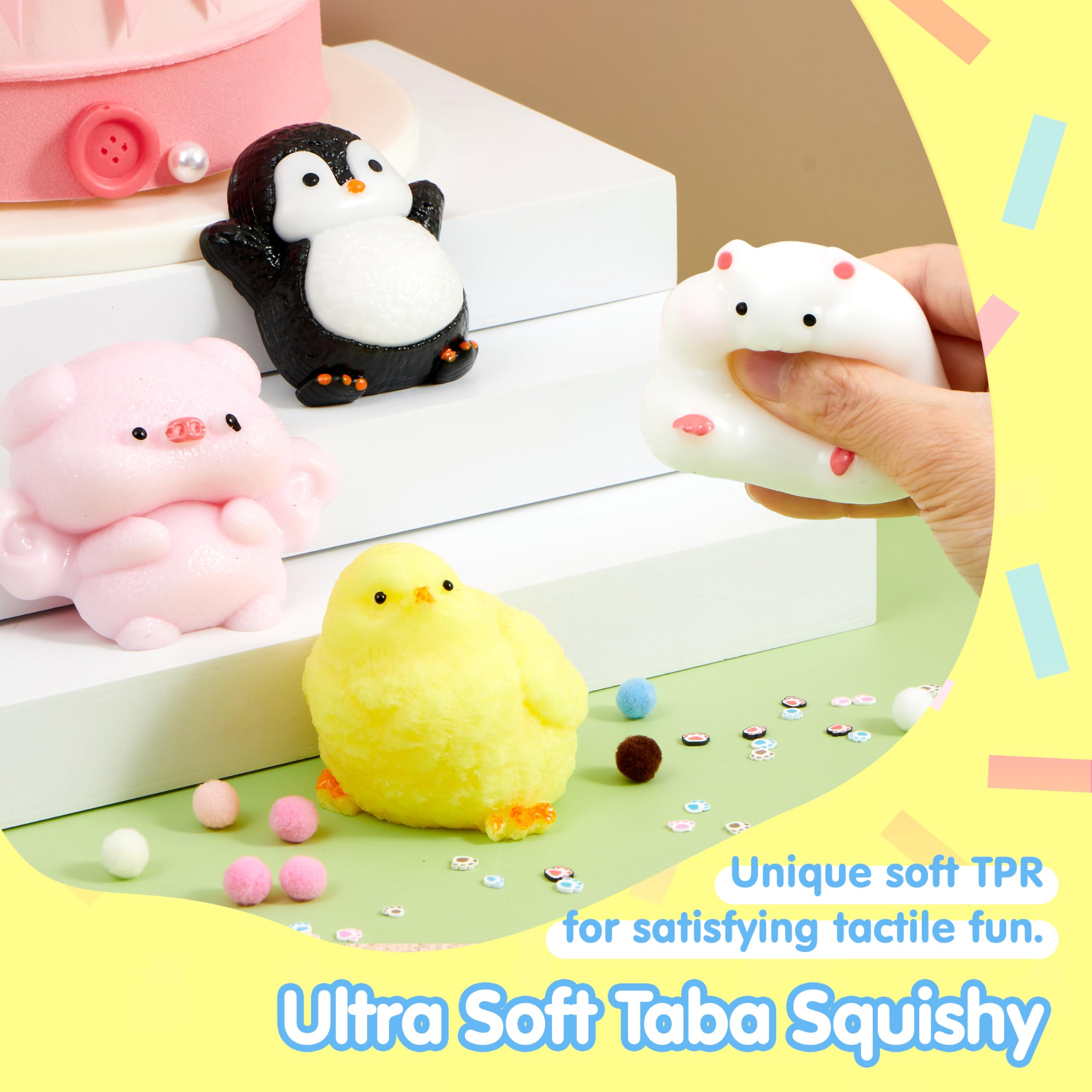 JOYIN 4 Pcs Animal Taba Toys, Ultra Soft Colorful Fufu Toys, Chick Taba Squeeze Toys for Adults Kids Basket Stuffers - Image 4