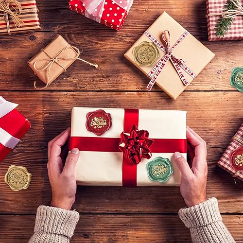Miniatura 3 de Whaline 60 calcomanías de sello de cera de Navidad – rojo, verde, dorado – 3D vintage autoadhesivo en relieve para Navidad, tarjetas de invitación,