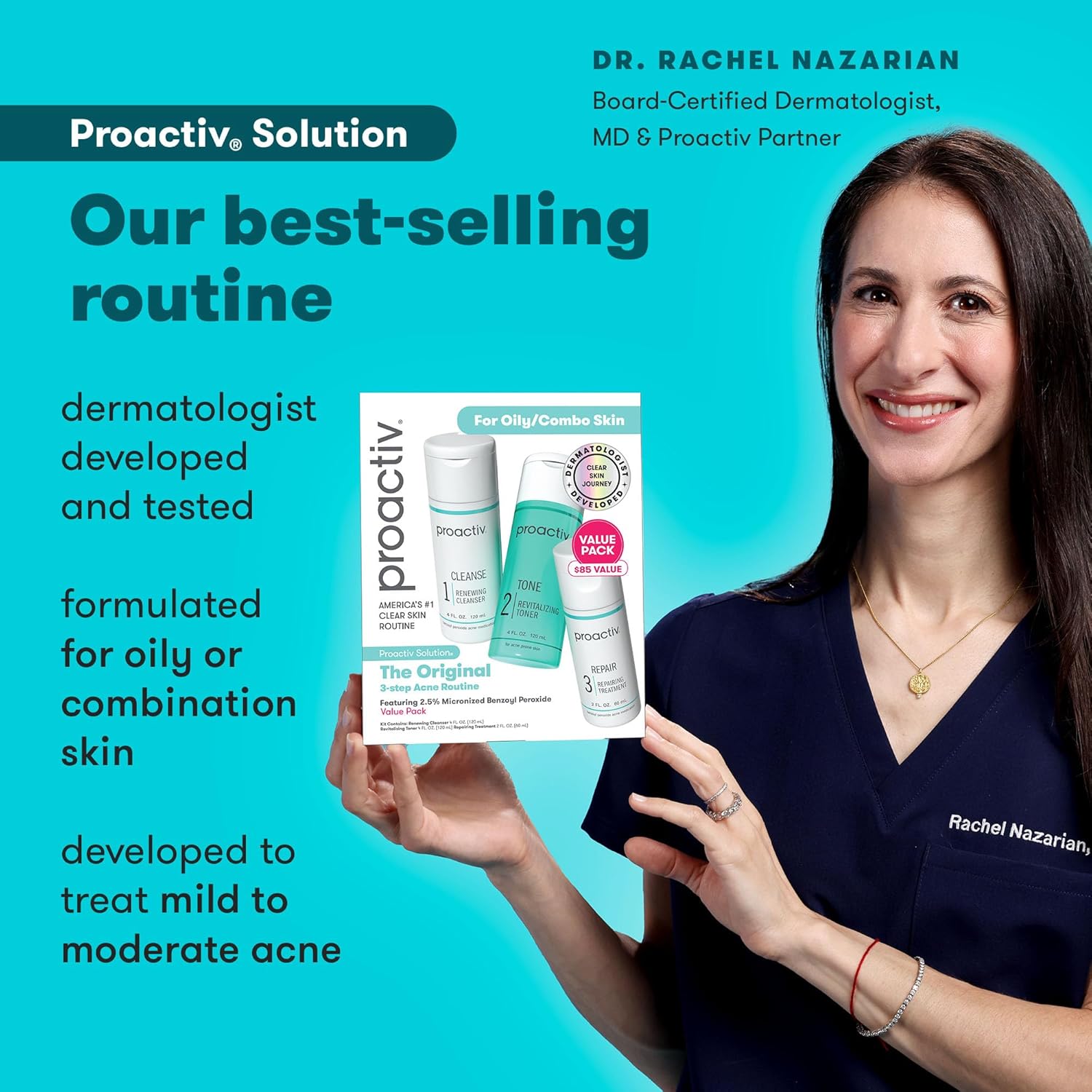 Proactiv 3 Step Acne Treatment System with Benzoyl Peroxide Face Wash, Exfoliating Toner, Repairing Spot Treatment, 60 Day Complete Skin Care Kit - Image 2