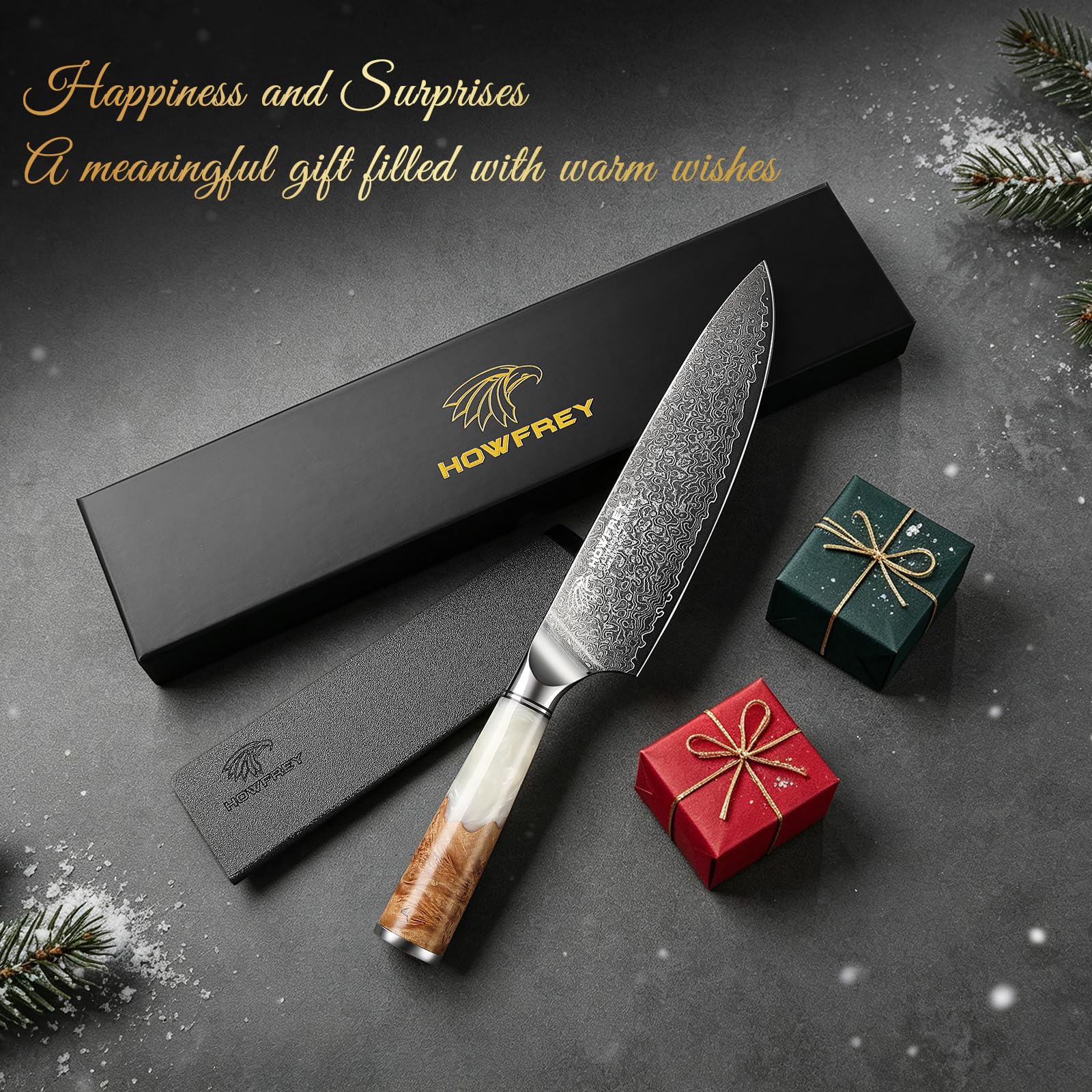 Damascus Chef Knife 8 Inch, 67-Layer Japanese Kitchen Knives Sharp VG-10 High Carbon Stainless Steel with Ergonomic Pakkawood Handles, Elegant Gift Box Packaging for Home and Kitchen — Amazon image 8