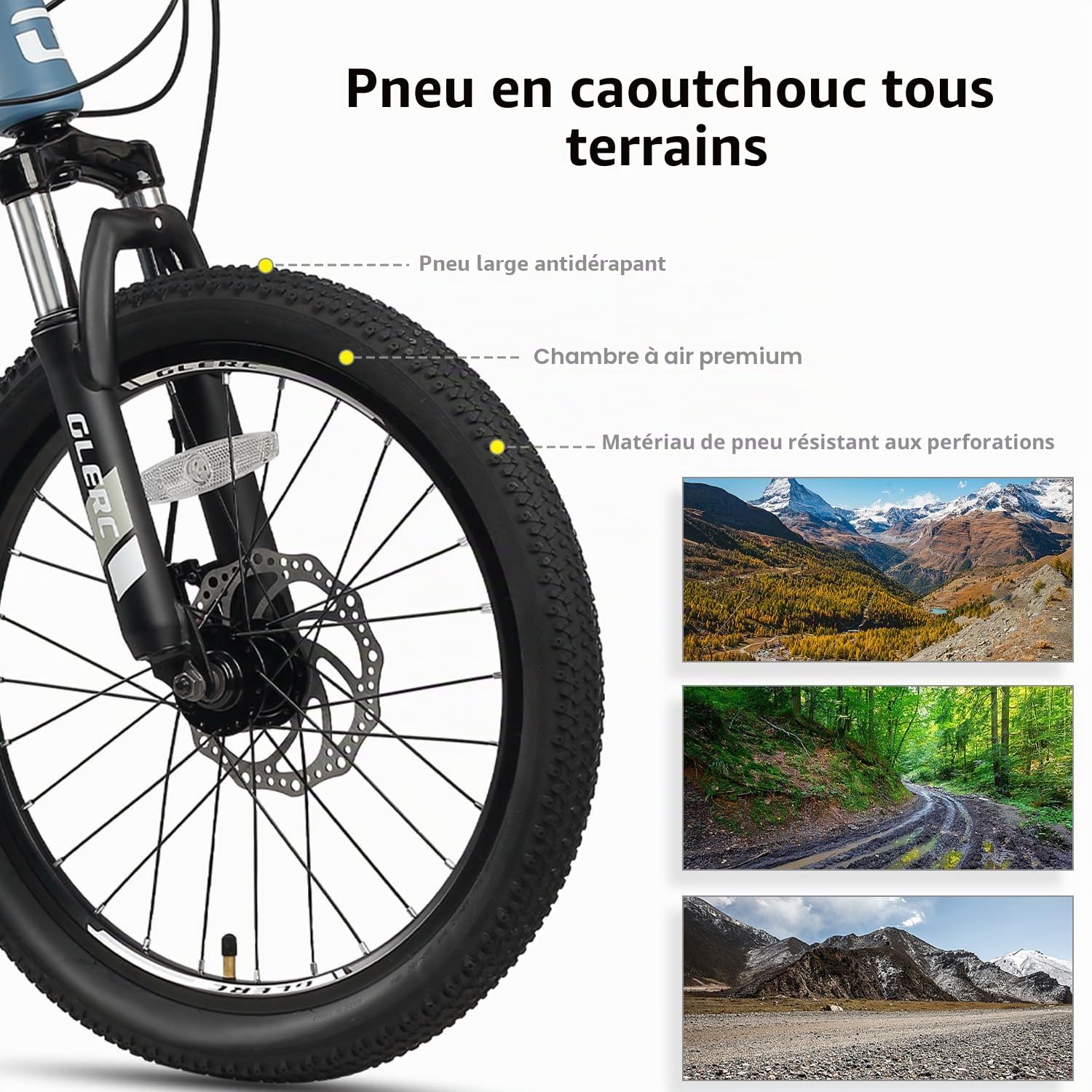 Glerc Skyline Vélo VTT Enfant 20 Et 24 Pouces pour Garçons Et Filles De 6 À 18 Ans, Vélo 21 Vitesses avec Suspension Avant Et Freins À Disque, Couleurs Multiples.