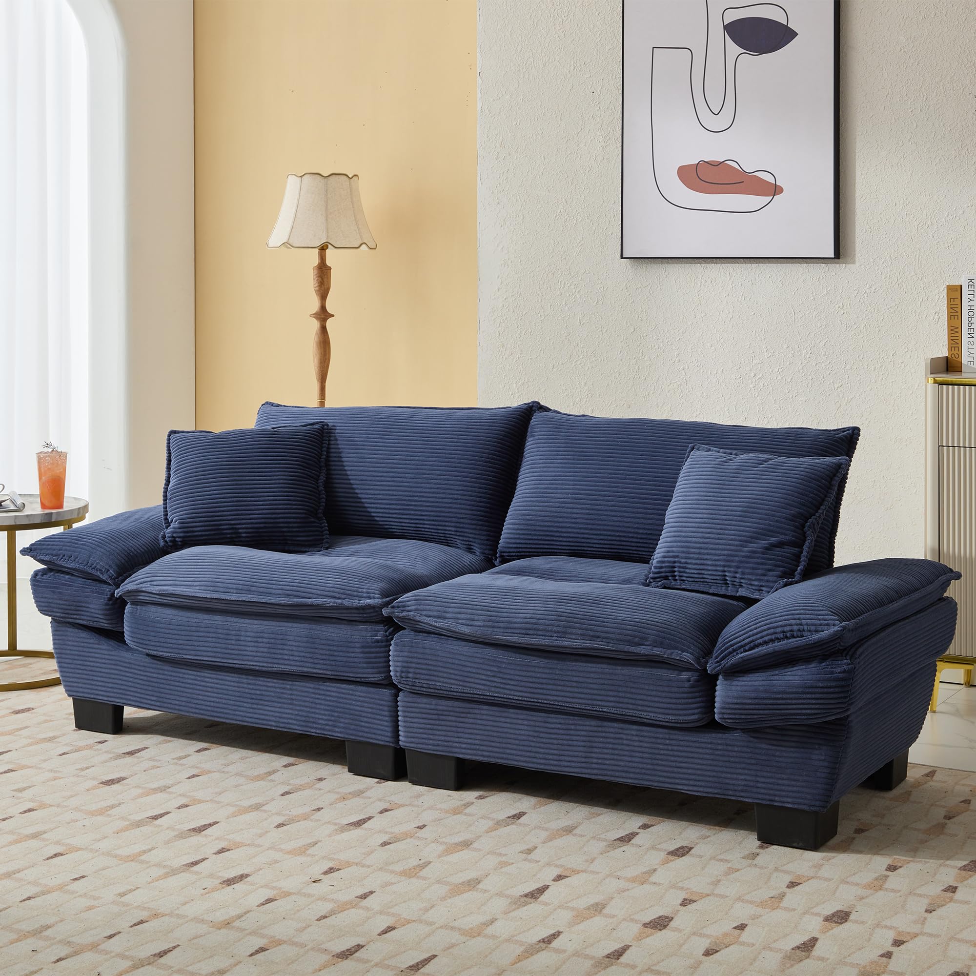 Corduroy Sofa Sleeper Couch Loveseat Sofa with Pillows Comfy Upholstered Deep Seat Sofa for Bedroom,Living Room,Apartment,Office,Dorm-Blue Corduroy, wenjingqiUS-W676P184142