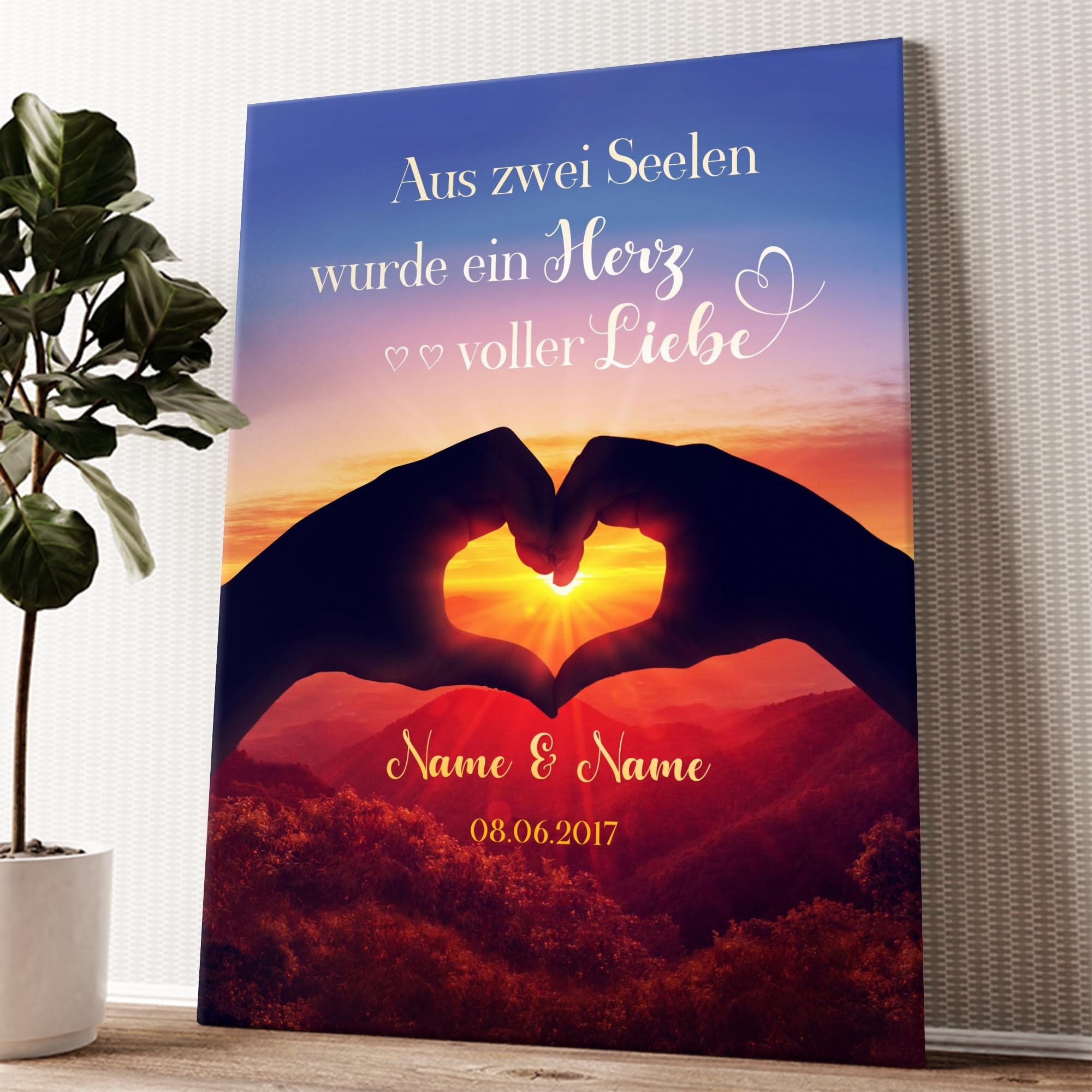 Liebesleinwand Personalisierte Geschenke | Leinwandbild Geschenk für sie und ihn zum Geburtstag, Hochzeitstag, Jahrestag gestalten | Herzensblick