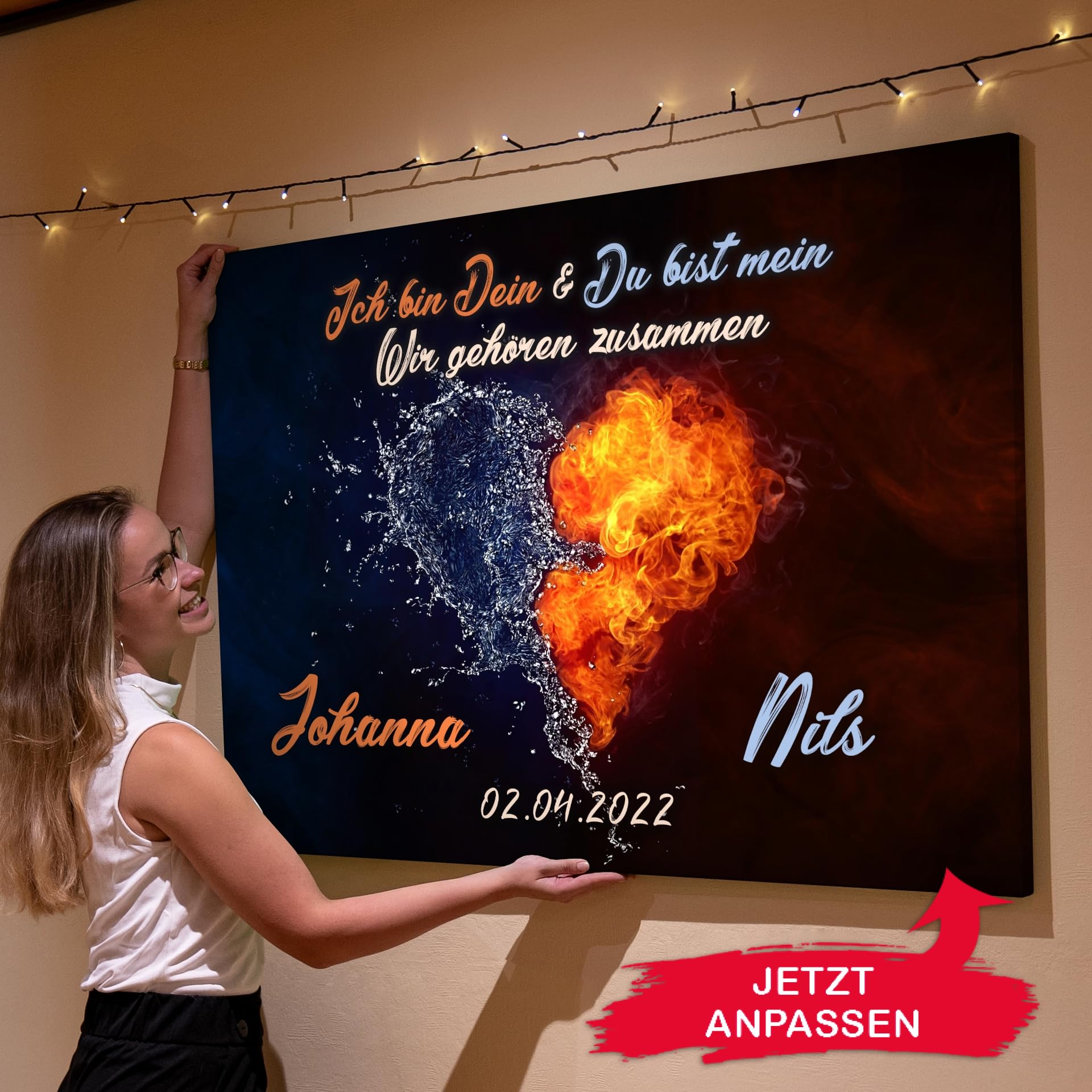 Liebesleinwand Personalisiertes Geschenk für Partner Geschenk Jahrestag, Verlobung, Hochzeitstag | Leinwandbild romantisch gestalten | Wir beide sind eins