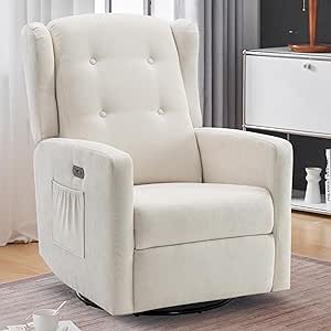 Power Swivel Rocking Recliner Chair with USB-C, Beige