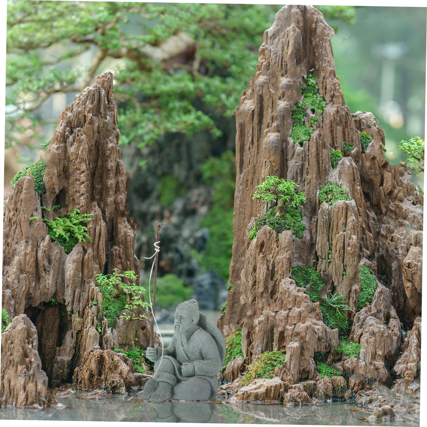 ULTECHNOVO 5 Pièces Mini Statue De Pêcheur Petit Décoratif Décoration D'aquarium Décorations Décor D'aquarium Sculpture Décor De Micro Paysage Figurine D'aquarium Grès Vert