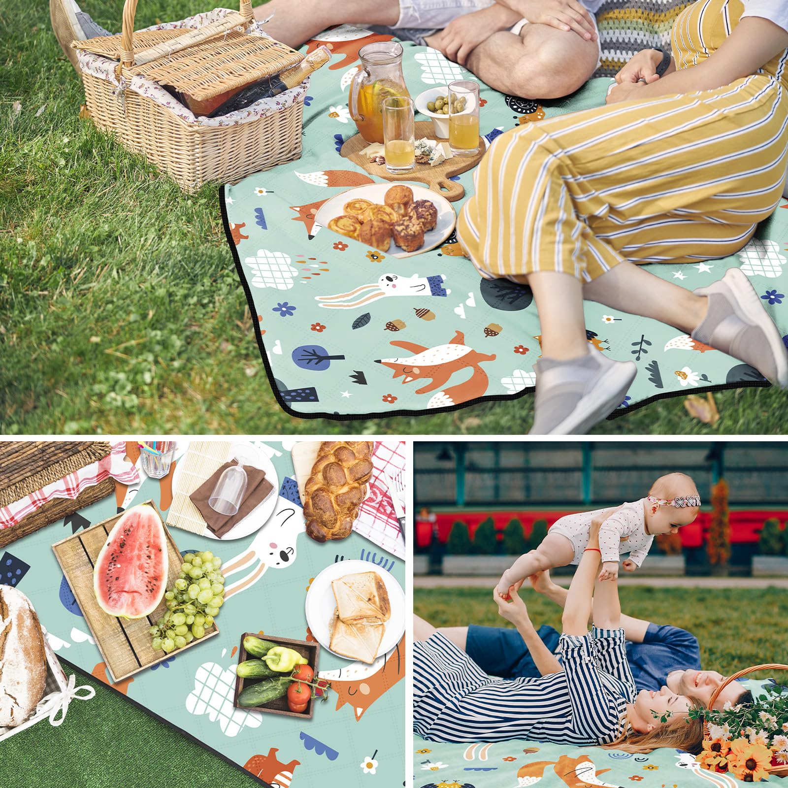 GLOSKIN Coperta da Picnic, Stuoia Campeggio 200 × 200 cm,Coperta Pic Nic Impermeabile Portatile, Adatto per Picnic, Spiaggia, Parco, Coperta da Campeggio da Viaggio