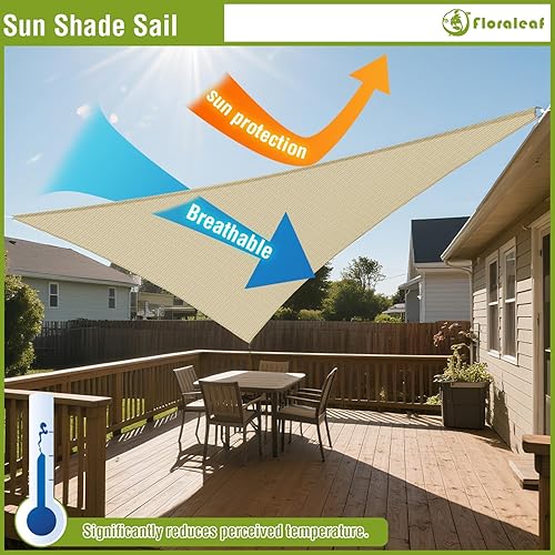 Miniatura 5 de FLORALEAF Toldo parasol triangular derecho permeable para patio, patio, césped, jardín, actividades al aire libre, beige, 8 x 8 x 11.3 pies