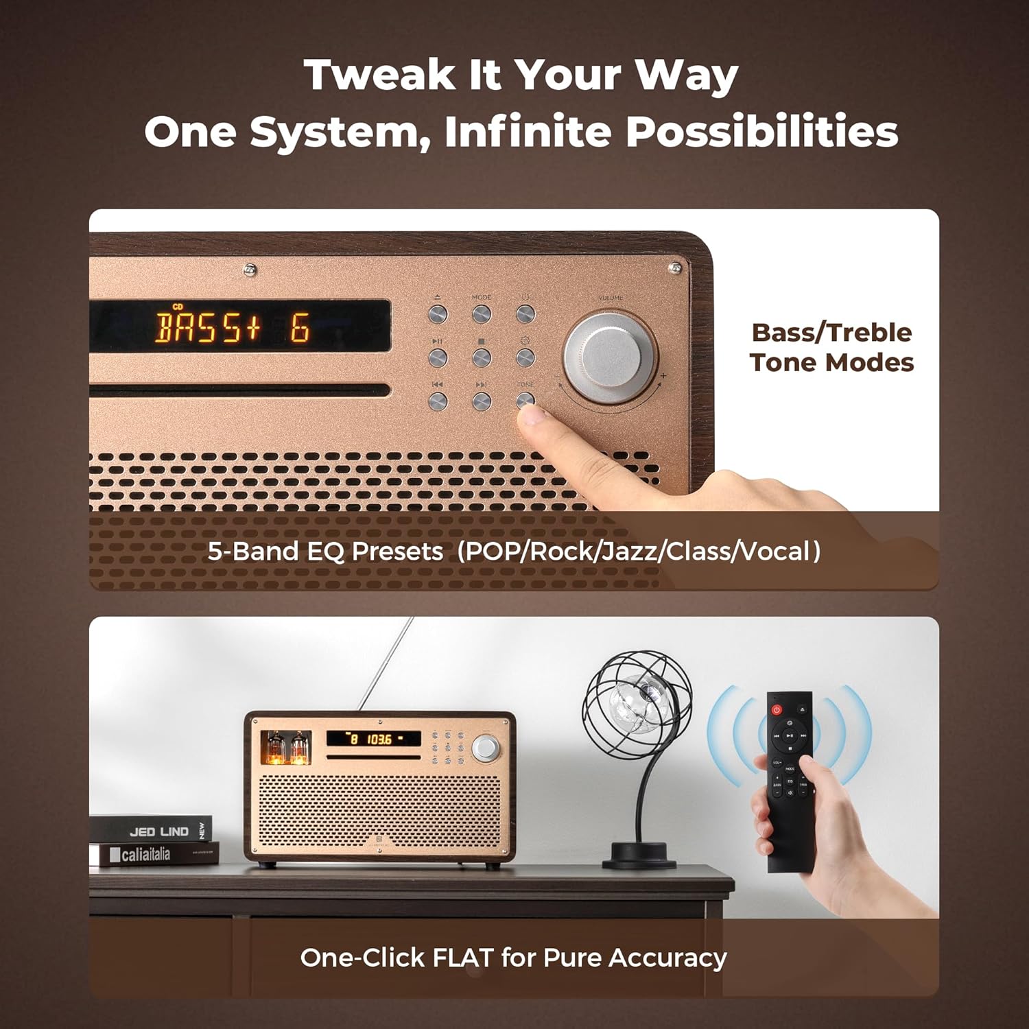 VTS01 HiFi Vacuum Tube Speaker Amplifier with ECC82 Tubes – CD/FM/BT/USB/RCA/Optical/Coaxial Inputs | Custom Sound Tuning & Remote Control - Image 6
