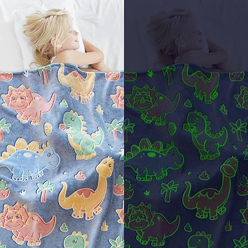 Miniatura 3 de Bonita manta infantil que brilla en la oscuridad con diseño de dinosaurio para niños, para cama, sofá, sofá, manta suave y cálida, regalo de