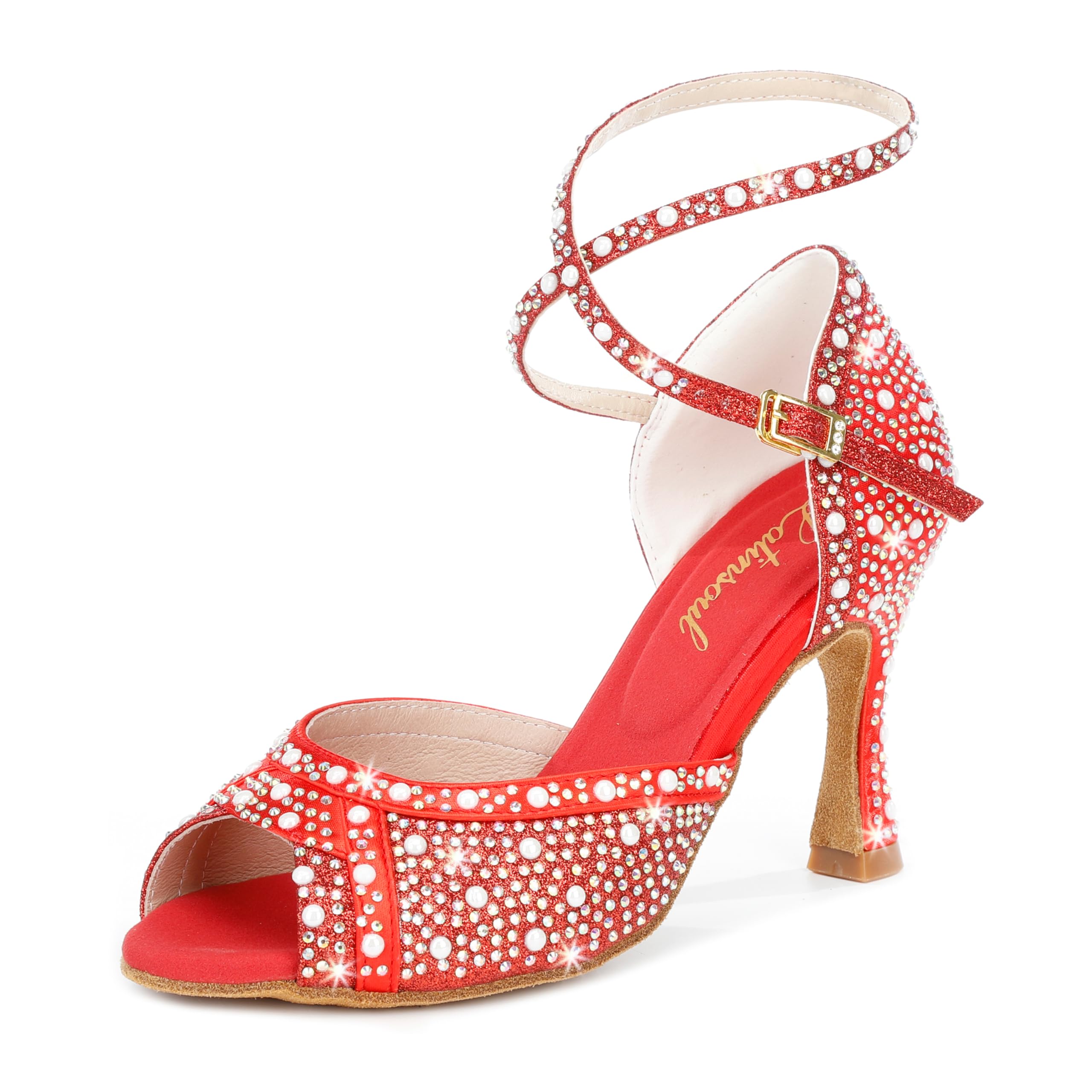 Latinsoul Y205-30 Scarpe da Ballo Latino Donna Open Toe con Decorazioni in Cristallo Tacco Alto comode ed Eleganti per Danza e spettacoli