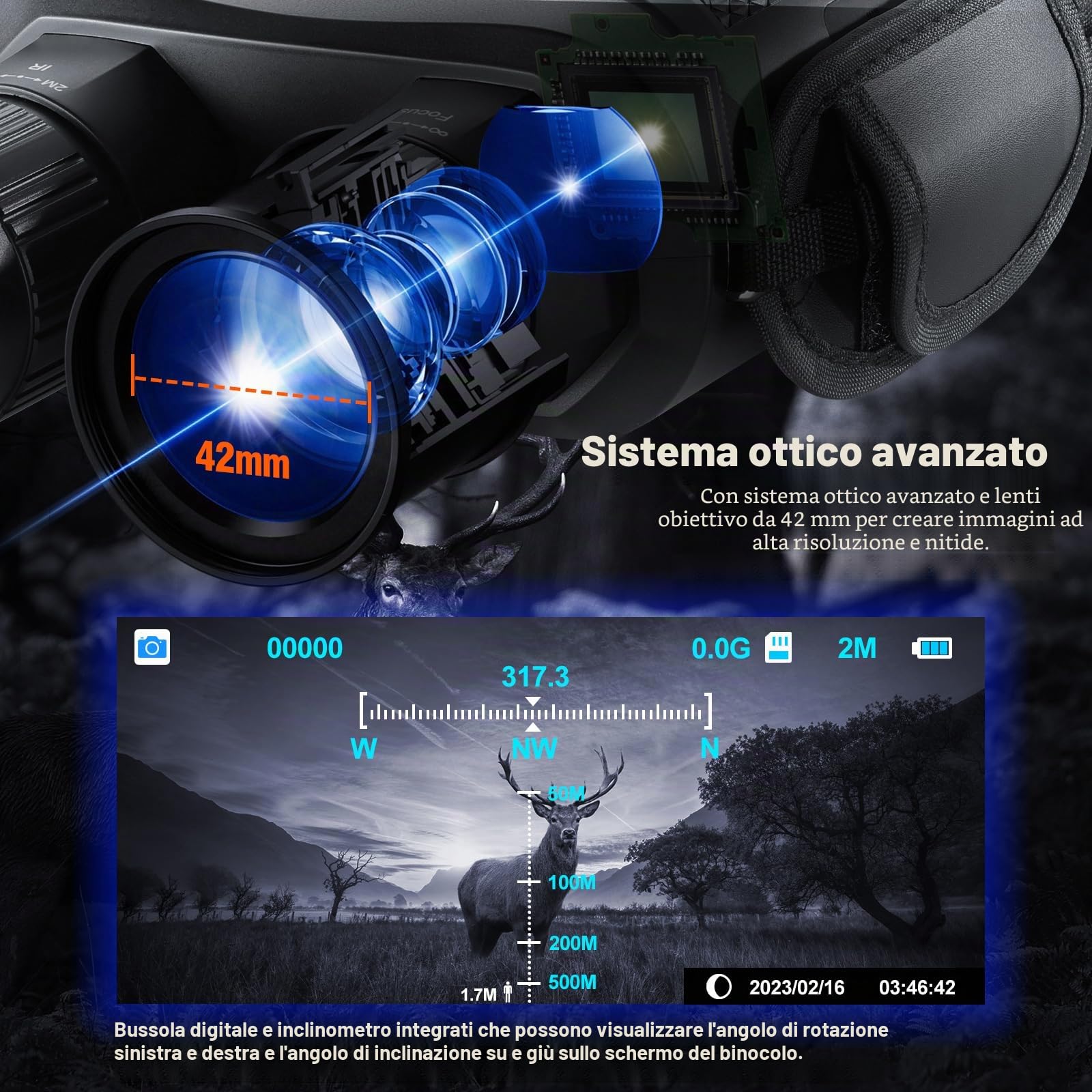 4K Visore Notturno Binocolo Visione Notturna Professionale Potente, Cannocchiale Infrarossi Foto Video HD, Batteria 7000mAh, Portata 800M per Caccia e Campeggio