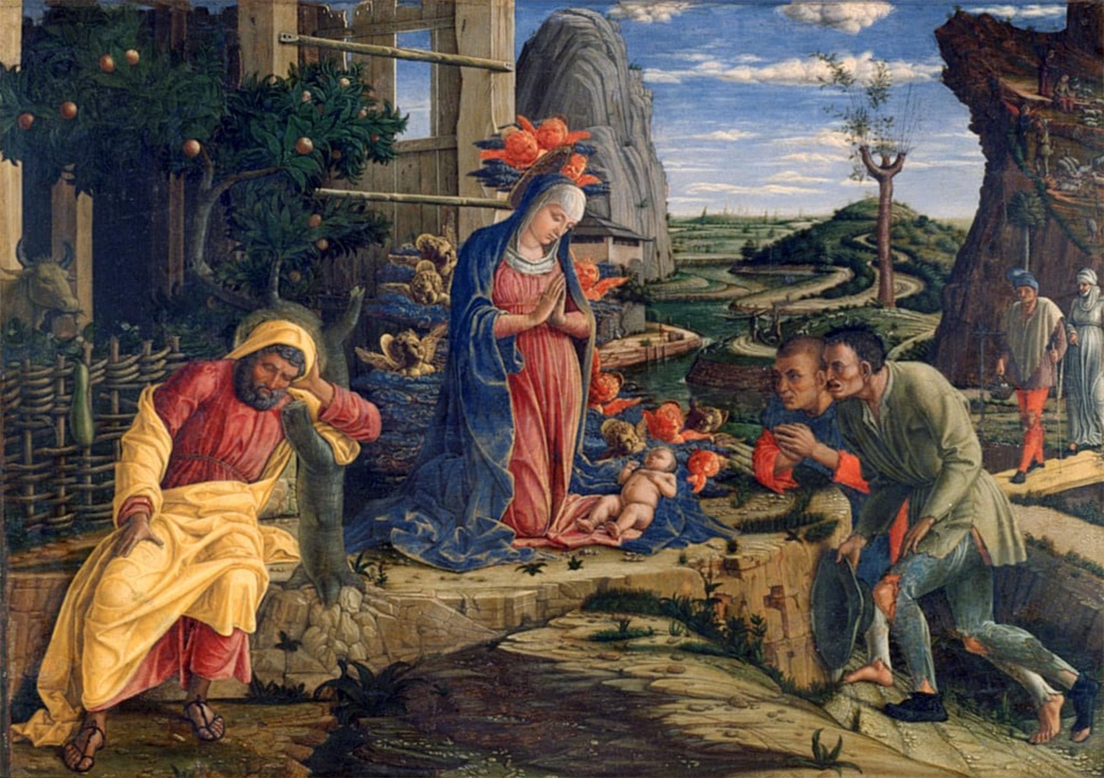 Posteriik No Frame Famous Modern Artwork Art Mural The Adoration Of The Shepherds By Andrea Mantegna Oil Paintings Pictures For Home Decor 60X90cm