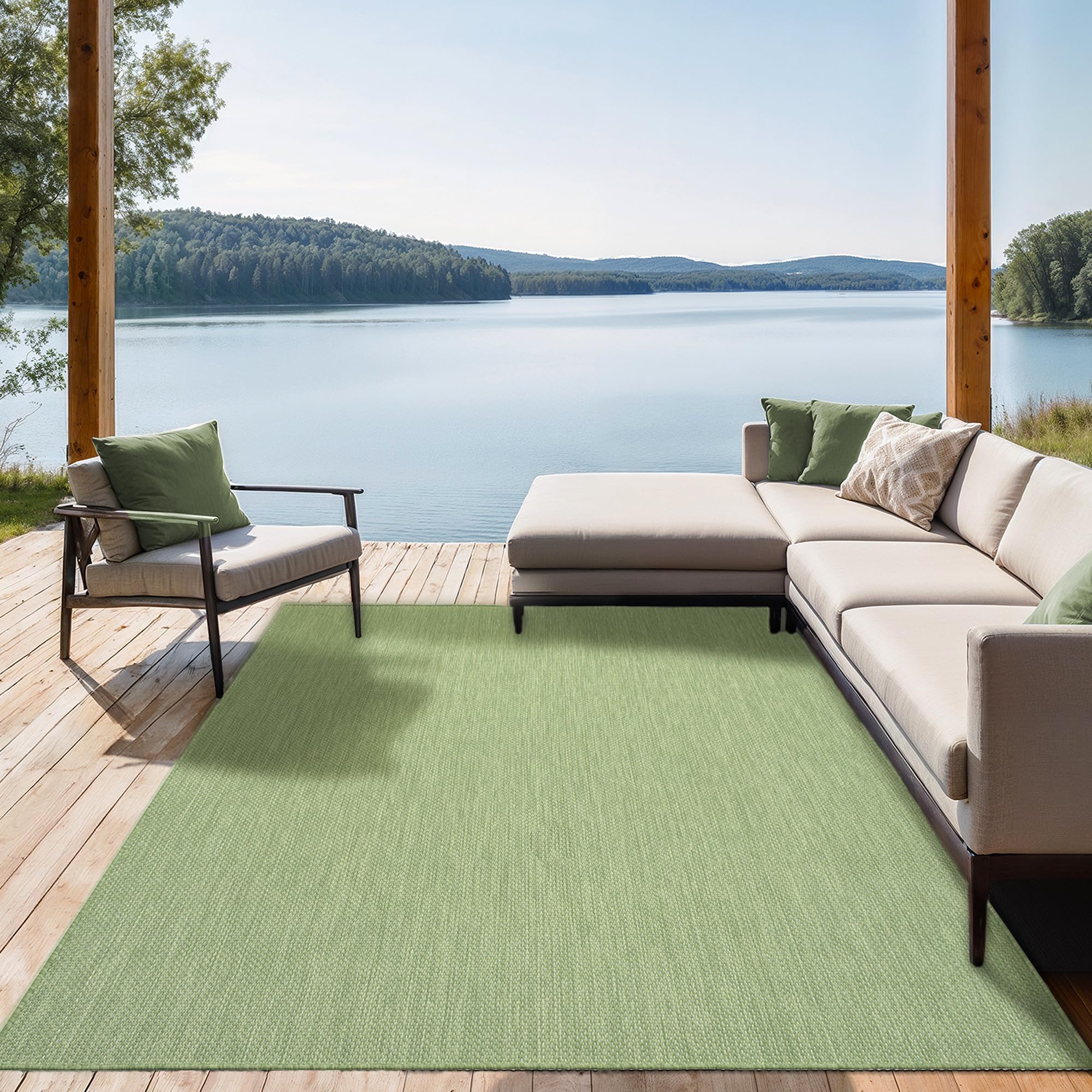 the carpet Mistra resistant woven area rug, flat design, modern, ideal for the kitchen and dining room, trendy colours, extra flat, also for outdoor use, Green, 300 x 400 cm — image 1