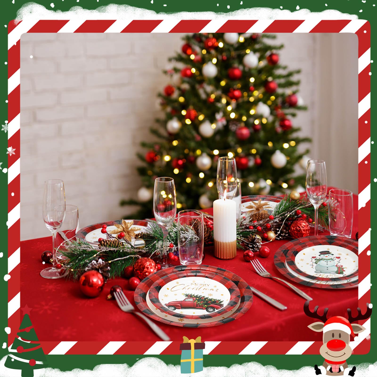 Layhit Platos de papel para fiesta de Navidad, decoración de fiesta de Navidad, platos de papel redondos desechables para fiesta de cumpleaños de Navidad, 7 pulgadas y 9 pulgadas (120 piezas)