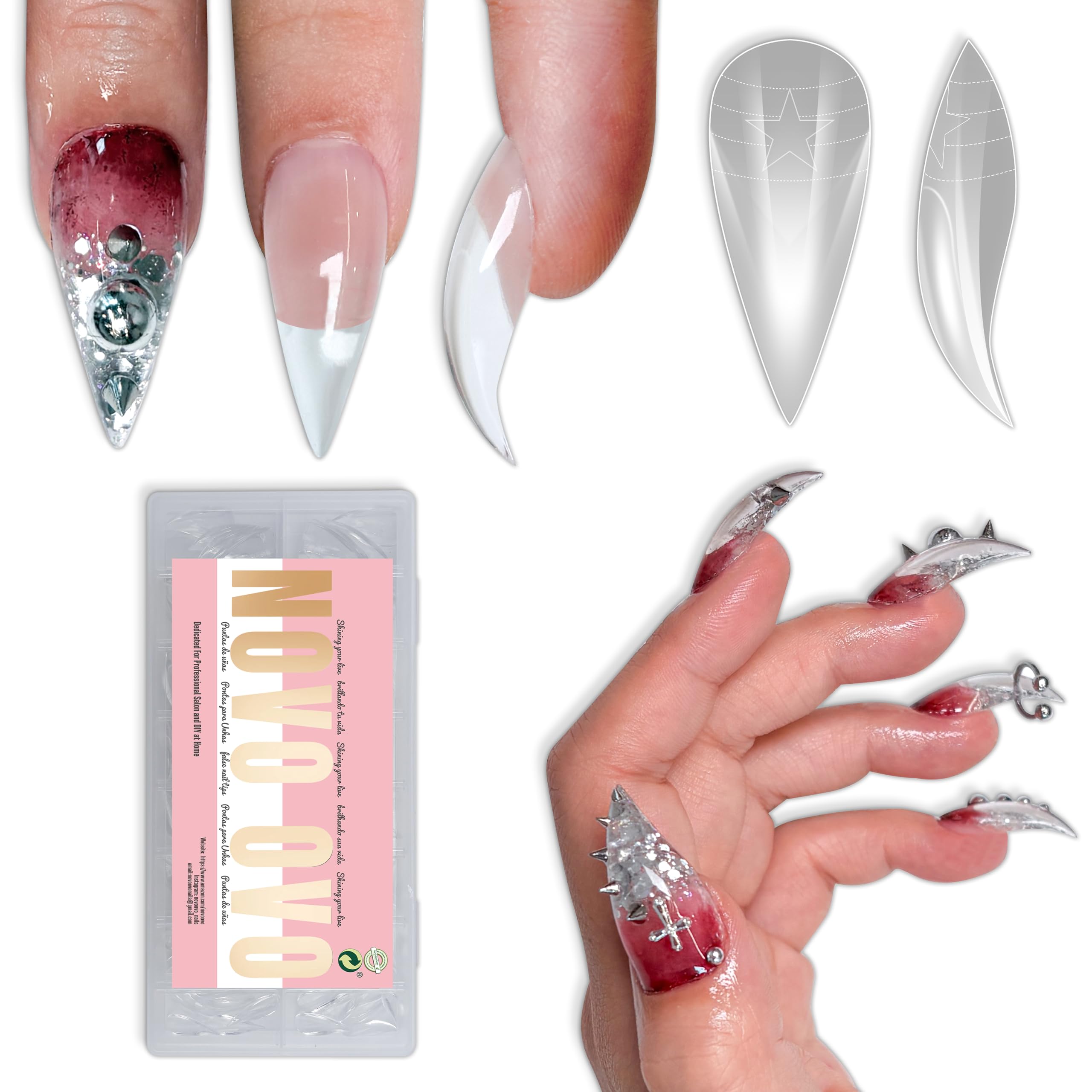 Amazon | NOVO OVO 3D Cat Claw Nail Tips, 128枚入 アーチ型 APEX内蔵