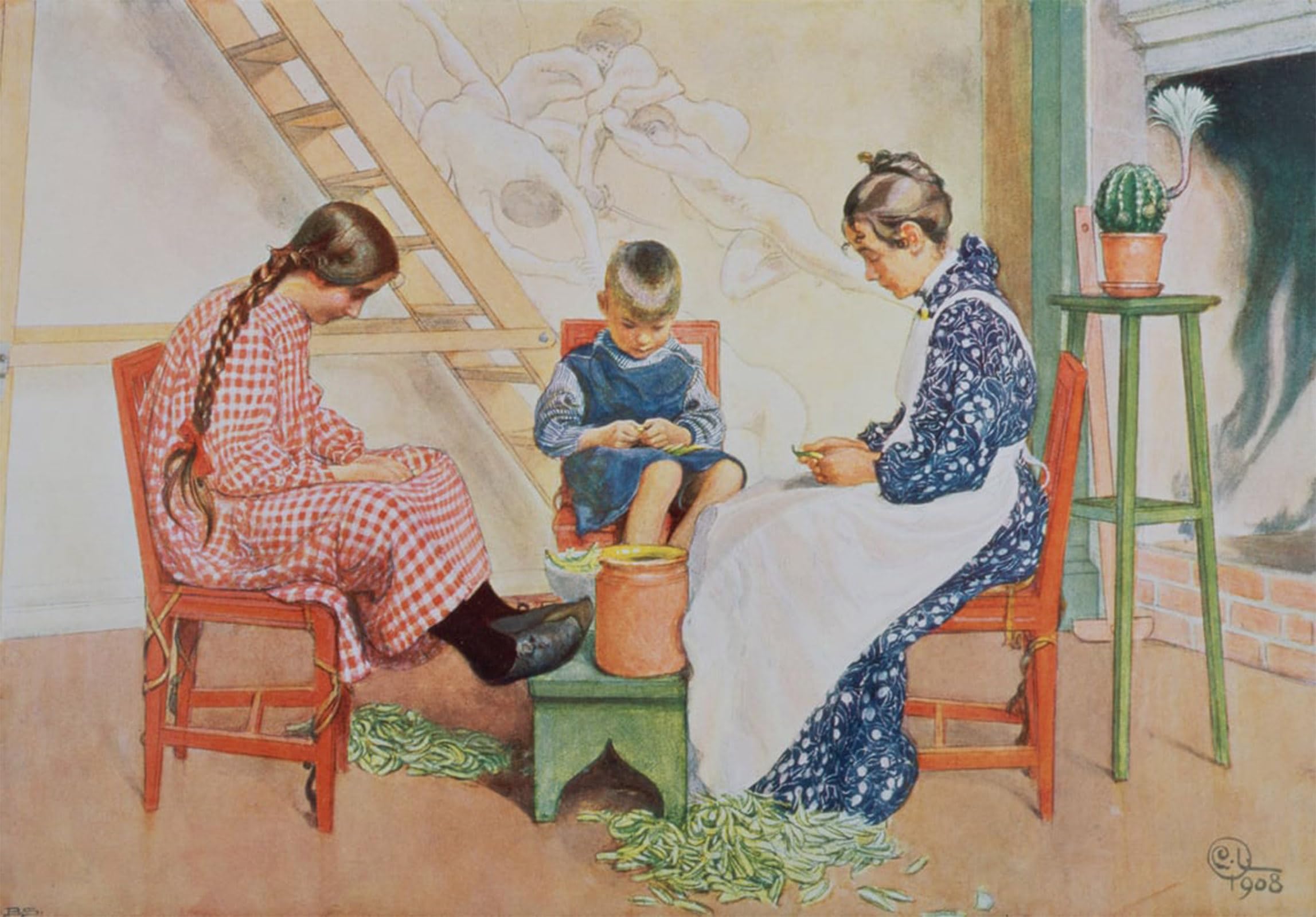 ARTXLXXBN Famous Painting Art Wall Decor Abstract Art Picture Shelling peas, Pub. in lasst licht hinin by Carl Larsson Animal Pictures for Home Decor 60x90cm