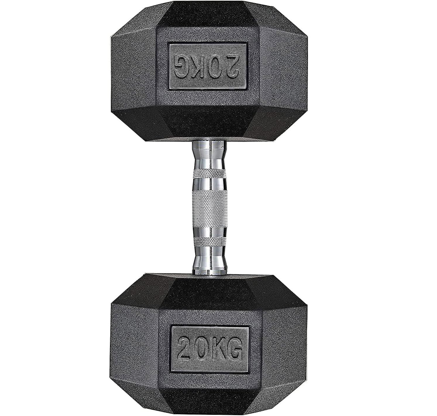 LIFERUN 1x20kg/1x25kg/ 2x10kg/2x20kg/2x25kg Rubber Dumbbell, Hex Dumbbells Coated Cast Iron Weight Sets, with Knurled Handles Anti-Rolling for Home Gym, Men and Women Strength Training, Weight Lifting