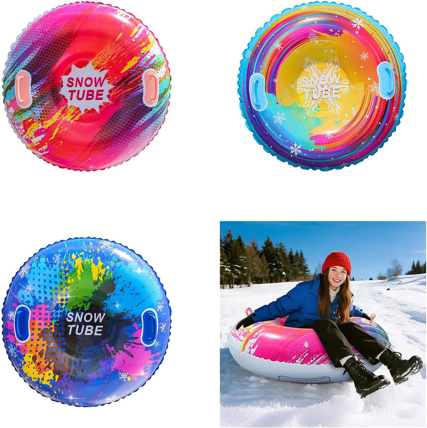 Thickened Snow Sled Inflatable Tube with Handles Winter Snows Sledding Toy for Boys Girls Family Activities Folding Inflatable Tube with Handles