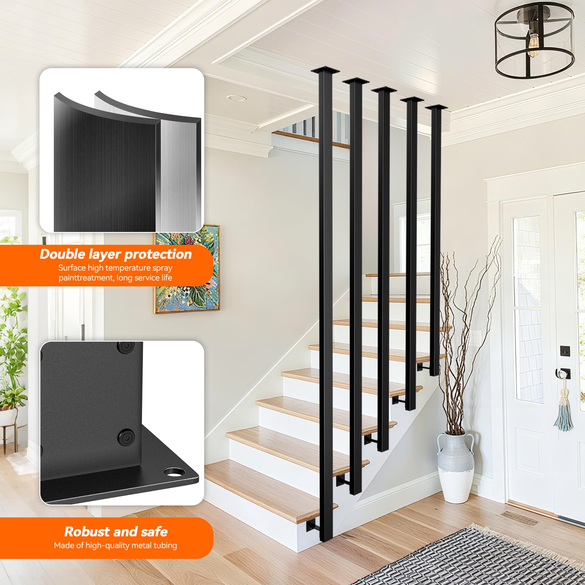 Treppengeländer Innen, Geländer Treppe Schwarz, Metall Handlauf Treppe L Form, Matt Geländerpfosten Handläufe für Treppen, Treppengeländer, Treppenhandlauf für Dachböden, Flure (120cm)