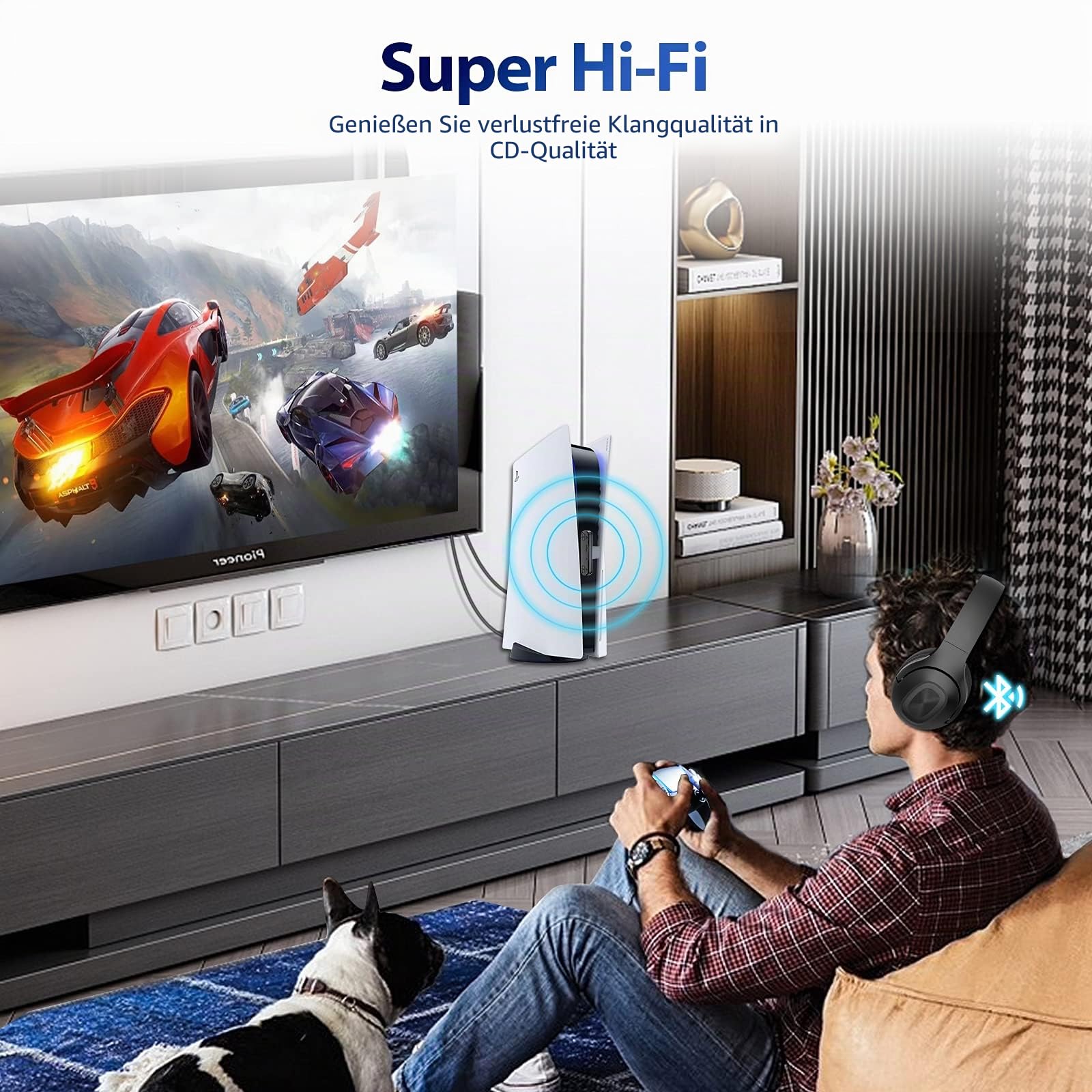 Antank Bluetooth Audio Sender unterstützt aptX-HD aptX Low Latency AAC SBC kompatibel mit Nintendo Switch/Lite/OLED/ PS4/ PS5/ PC Dual Streaming Bluetooth Adapter mit In-Game Sprachmikrofon