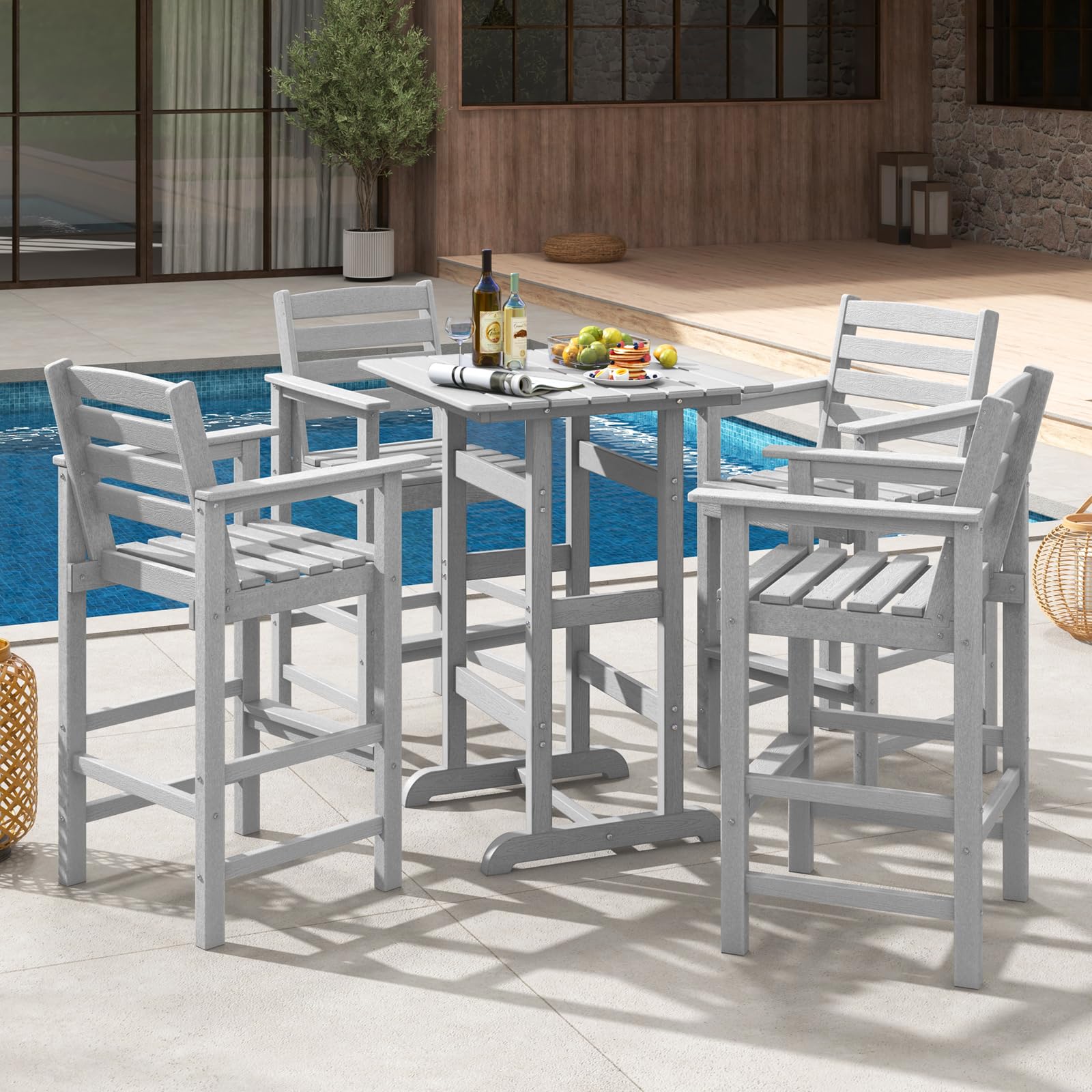 Square Backyard Bar Set Bar Height Table And Chairs Giantex 42