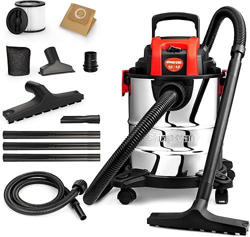 Shop-Vac Aspiradora húmedaseca de 5 galones y 4.0 HP con función de soplador, tanque de acero inoxidable, aspiradora portátil con ruedas, incluye