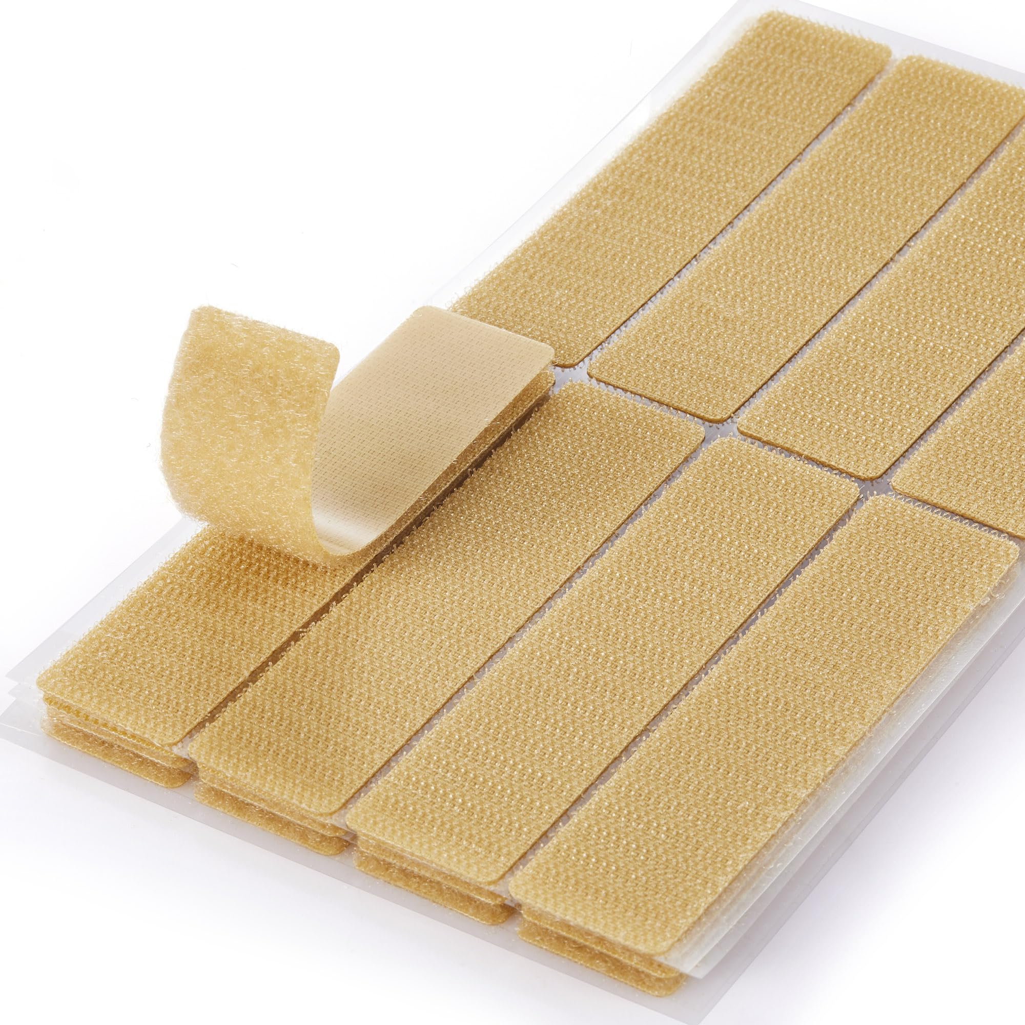 Photo 1 of (1x4 Inch, 16 Sets) Strips with Adhesive for Fabric, No Sew Stick On for Fabric, Sticky Back for Clothes, Curtains - Heavy Duty Double Sided Hook and Loop Hem Tape Fasteners, No Sewing No Iron, Tan
