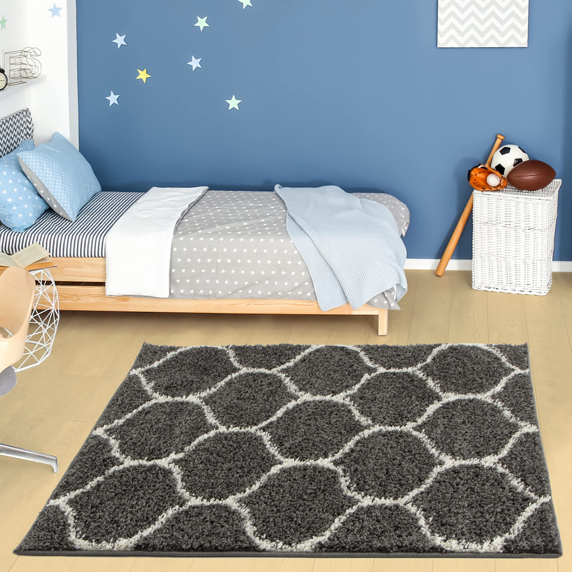 The Rugs Unisex Dark Grey Soft Trellis Shaggy Rugs And Runners Living Room 120Cm X 120Cm