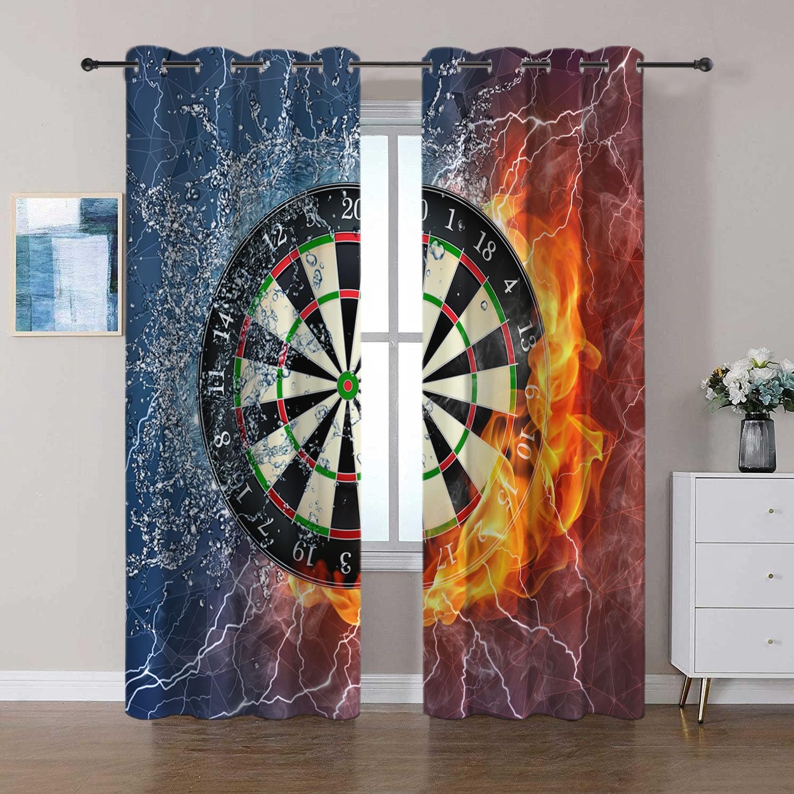 Eyelet Curtains Game Dart Board Blackout Curtains Thermal Insulated Noise Reduction Curtain for Child Bedroom Living Room Home Decoration, W 43" x L 84" (2 Panels)