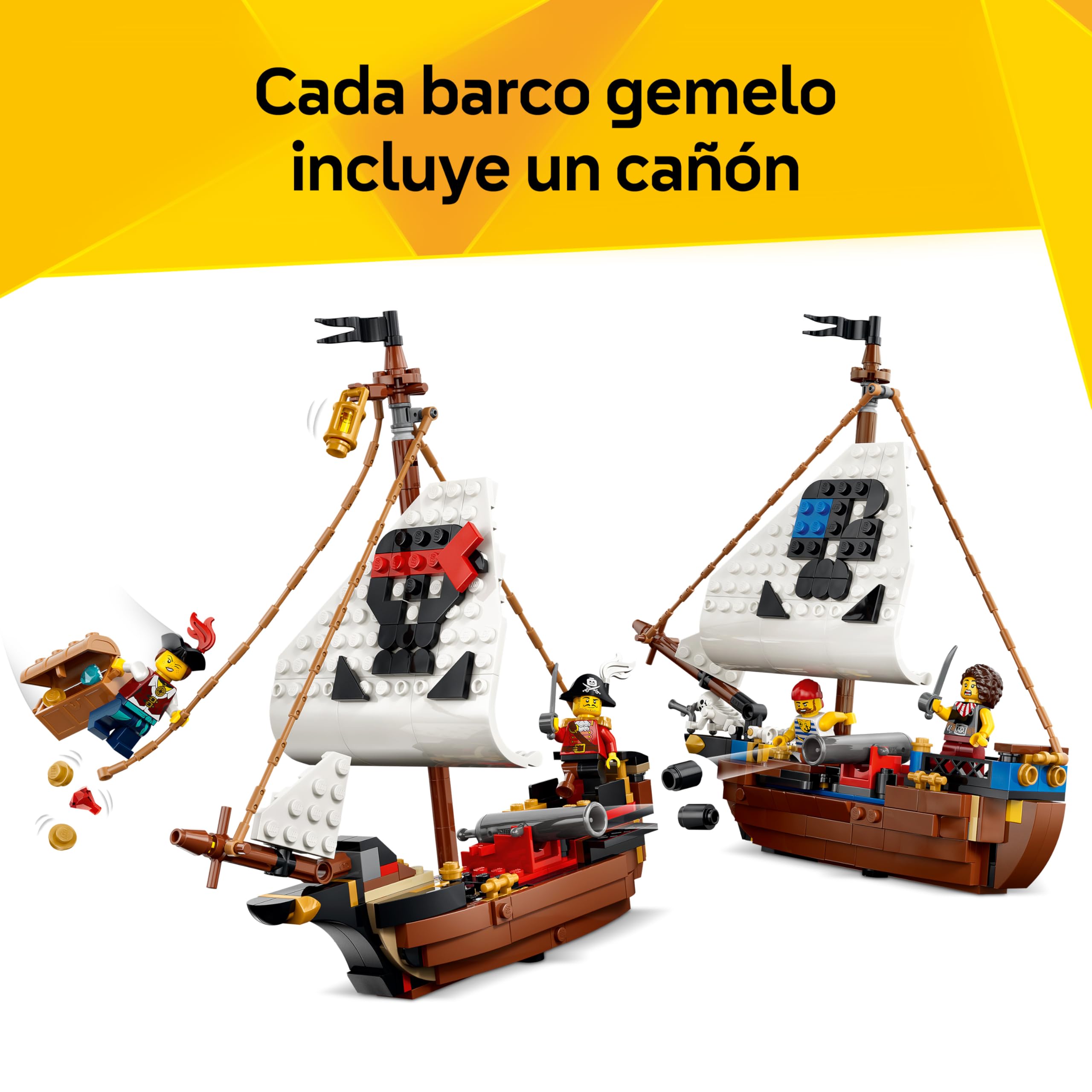 LEGO Creator 3 en 1 Barco Pirata Clásico de Juguete – Maqueta Transformable en Castillo o 2 Barcos Gemelos – Decoración para la Habitación – Regalo de Cumpleaños para Niños y Niñas de 9+ Años – 31387