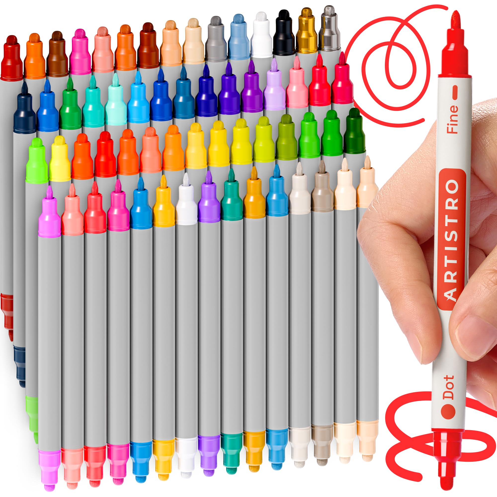 ARTISTRO 60 Acrylic Paint Pens, Acrylic Paint Markers, Fabric Markers for Textile, Canvas, Rock, Glass, Wood, Paper, Pumpkin, DIY, Paint Markers for Kids and Adults (Dual Tip Dot + Fine, 60)