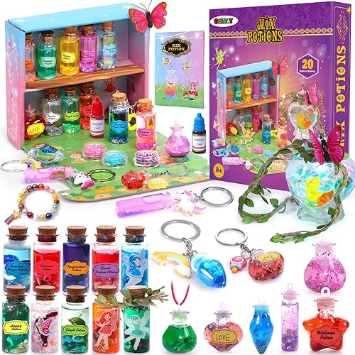 Golray Kit de manualidades de pociones mágicas de hadas para niños y niñas, 21 botellas de poción, pociones de brujas de hadas, kit de mezclas de