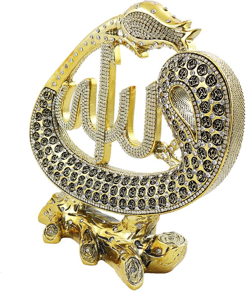 Effak Islamic Frames 7.90 inches, Asma Ul Husna, The 99 Names of Allah, Decor, Objects, Vav Letter, Waw Shape, Crystal Gold, Arabic, Water, Business Gifts, Muslim Wedding, Rhinestone, Tulip