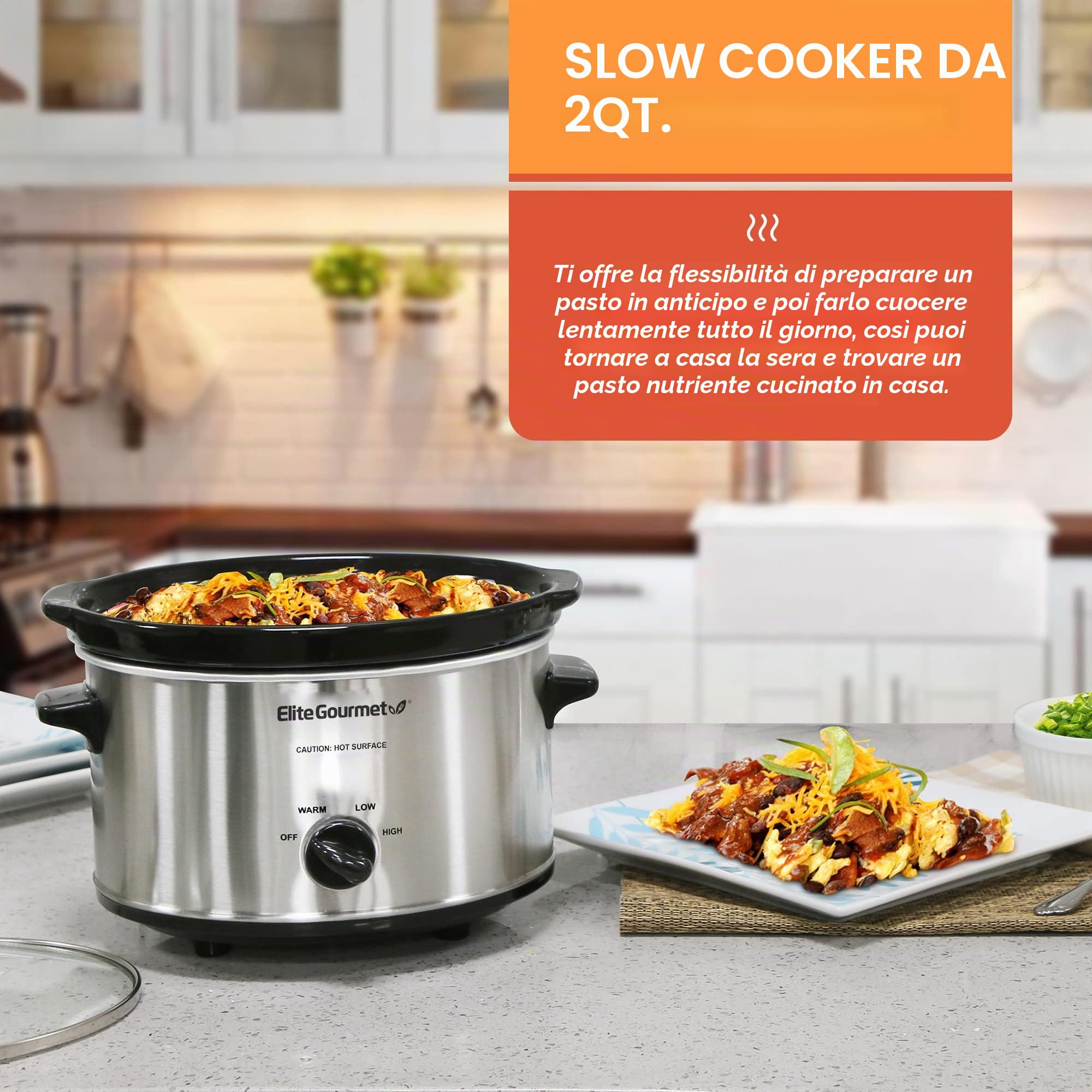 Elite Gourmet MST-275XS - Casseruola elettrica ovale, temperatura regolabile, antipasti, salse, stufati e salse, coperchio in vetro e pentola lavabili in lavastoviglie, 2,27 l, in acciaio inox