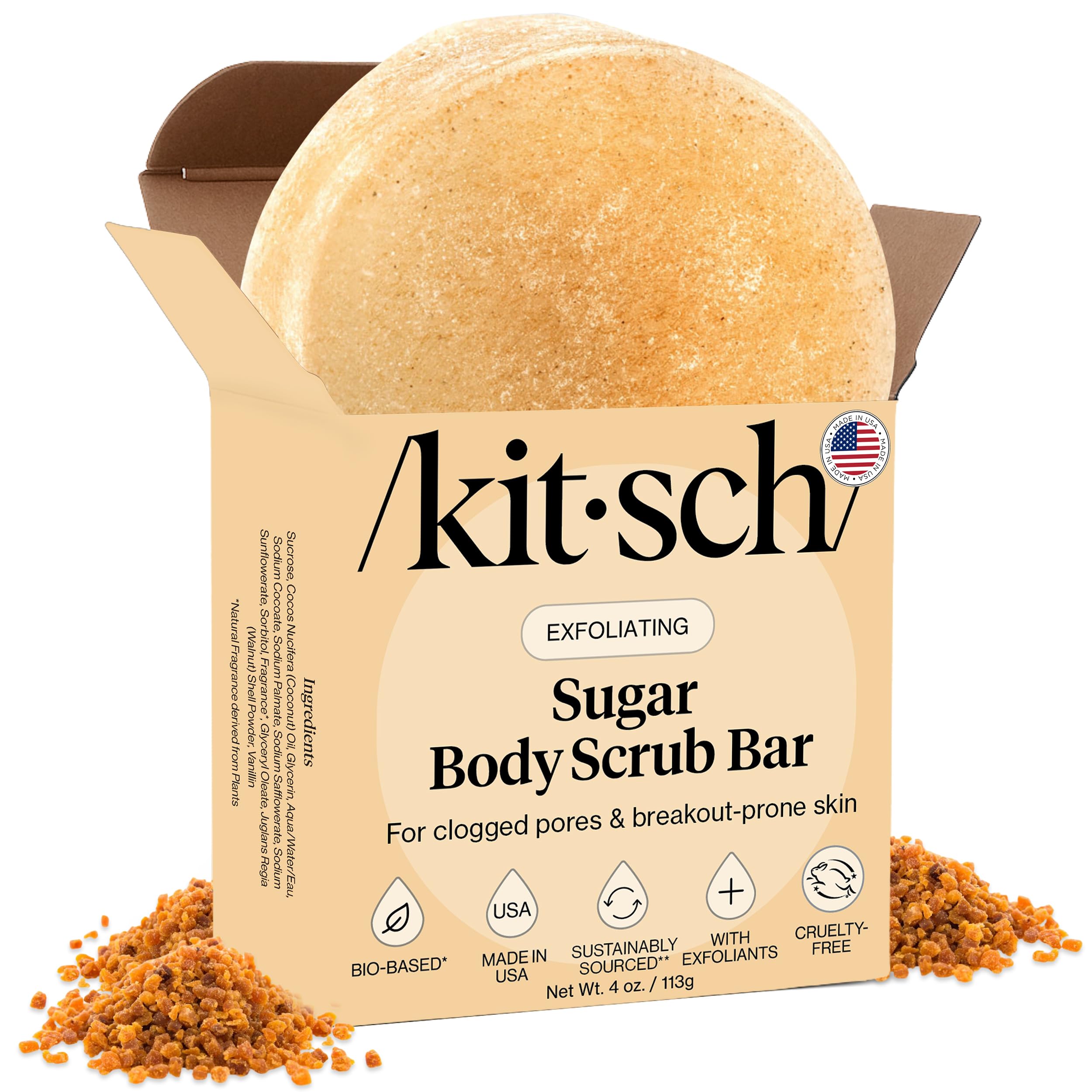 Kitsch (Sugar Exfoliating Body Wash Bar) - Exfoliating Body Scrub Sugar Bar Soap for Men and Women - Eco-Friendly Soap, Cleansing and Moisturising Soap Bar Contains Natural Ingredients, Paraben Fre...