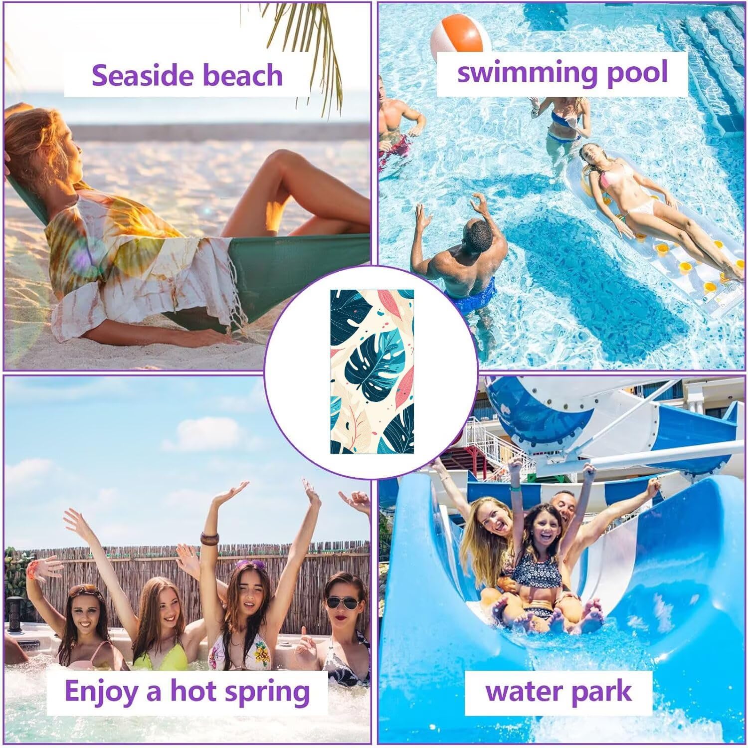Toalla Playa 100 x 200 cm, Juego de 2 Toallas Microfibra Grande de Secado Rápido, Absorbente, Compacto, Toalla de BañO Sin Arena Verano Manta de Playa Mujer para Baño Regalo (Plantas tropicales) H824