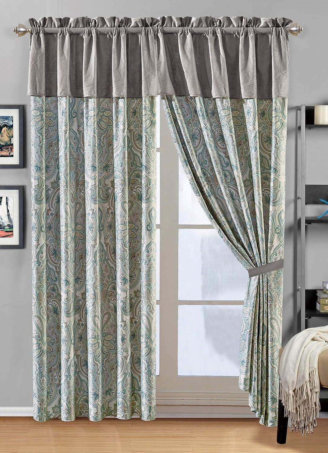 GrandLinen - 3-Piece Oversize King (115 X 95) Quilt Set Microfur Bedspread Coverlet Fine Printed Warm Winter Bed Cover (Aqua Green, Light Grey, Paisley) - Image 2