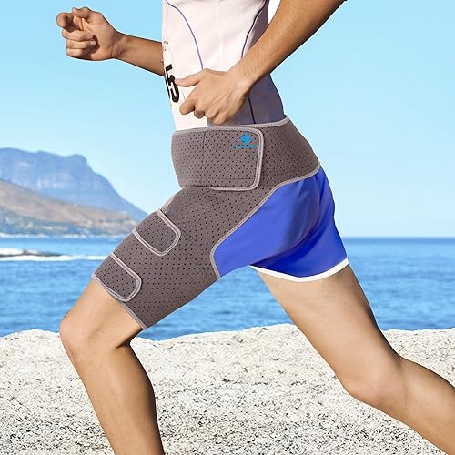 Miniatura 7 de Soporte de cadera para dispositivos de alivio del dolor de ciática, isquiotibiales ajustables, muslo, ingle, envoltura de compresión para el nervio