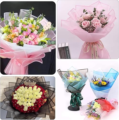 Miniatura 3 de VOWOVOSDAY 20 piezas de papel de regalo de flores blancas, papel de regalo de ramo de flores incluyendo cinta, papel de regalo floral impermeable de