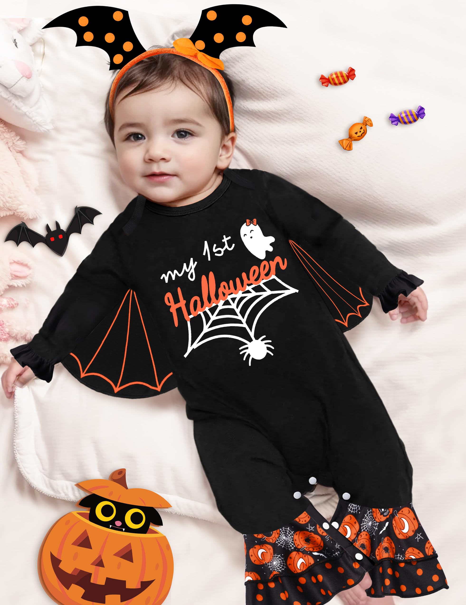 TyeSmo My First Halloween Outfit with Baby Girl Halloween Outfit Halloween Outfit Baby Girl Romper Halloween Baby Girl Outfit My First Halloween Baby Girl Outfit 9-12 Months, Orange